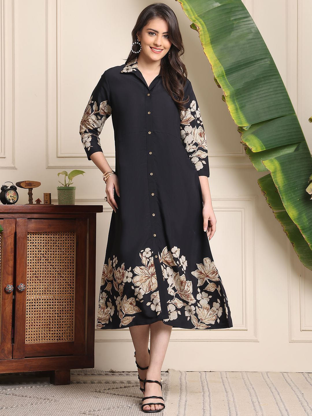 Claura Women Floral Printed A-Line Midi Dress-picture-46