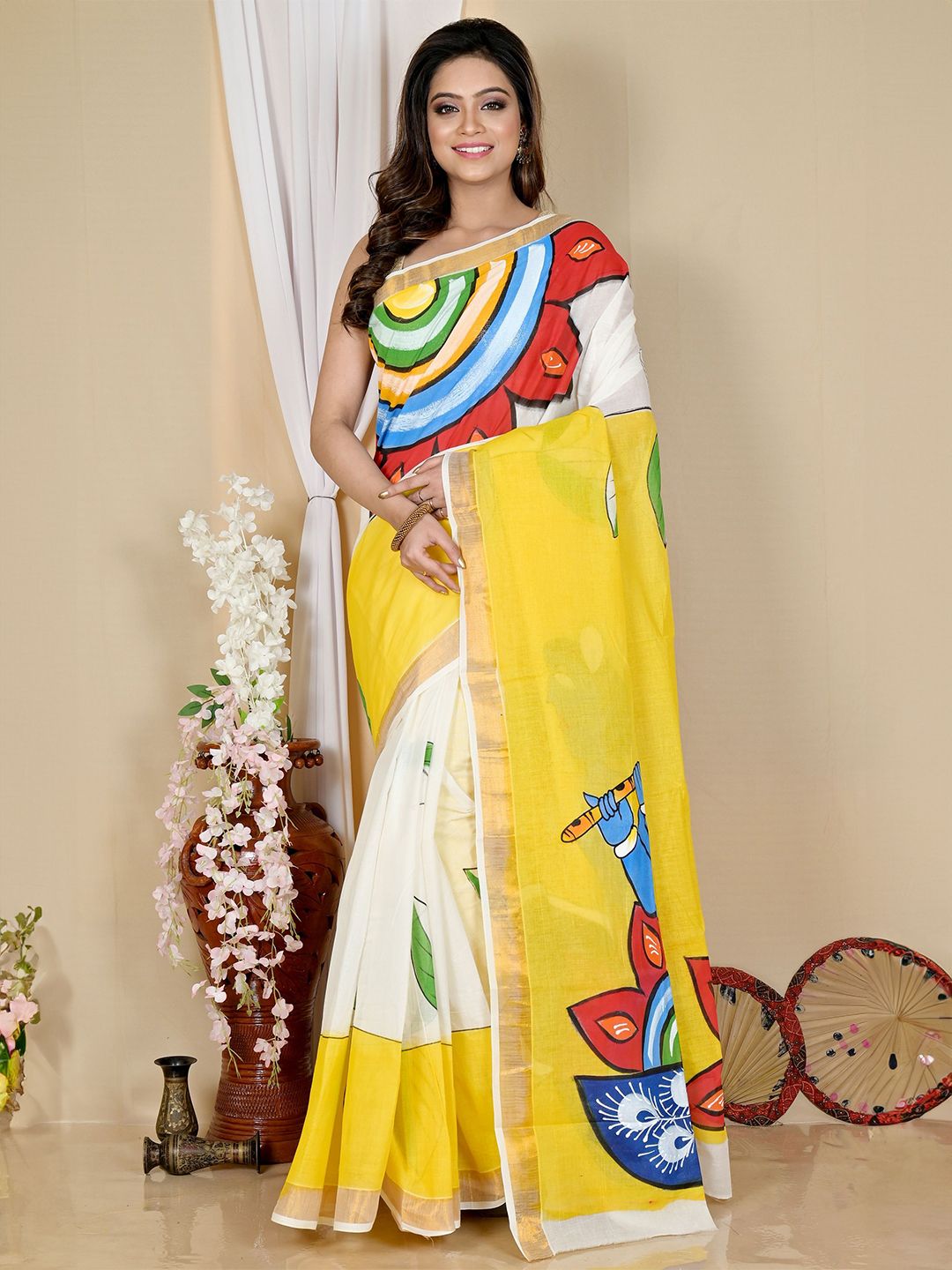 DipDiya Kalamkari Zari Pure Cotton Taant Saree-picture-17