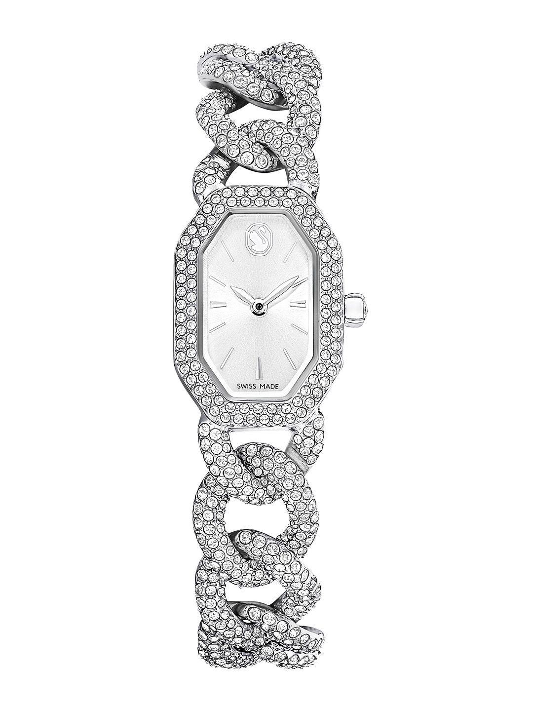 SWAROVSKI Women Dextera Chain Watch Swiss Made Crystal Silver Tone Bracelet-image-49