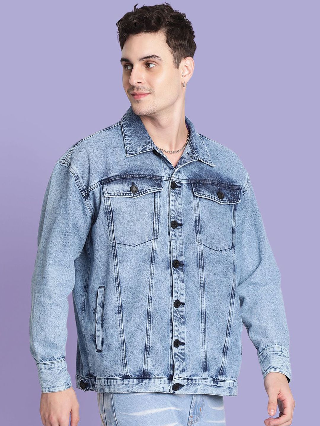 Bene Kleed Men Graphic Printed Oversized Denim Jacket Featuring Detachable Back Patch-image-34
