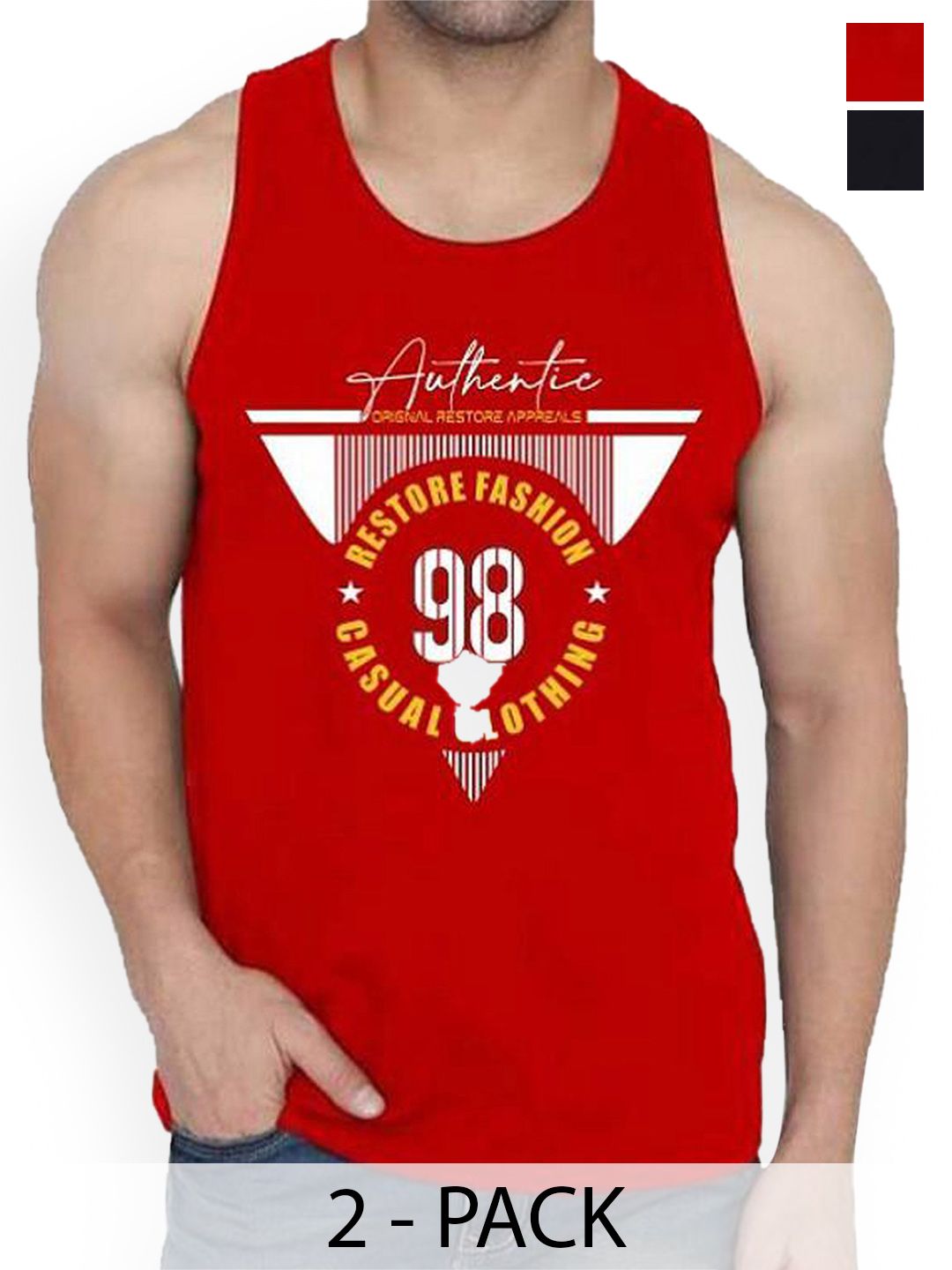 WOOSTRO Pack Of 2 Printed Cotton Gym Vests RS26 CMB (MORE BLACK) (98 RED)-picture-35