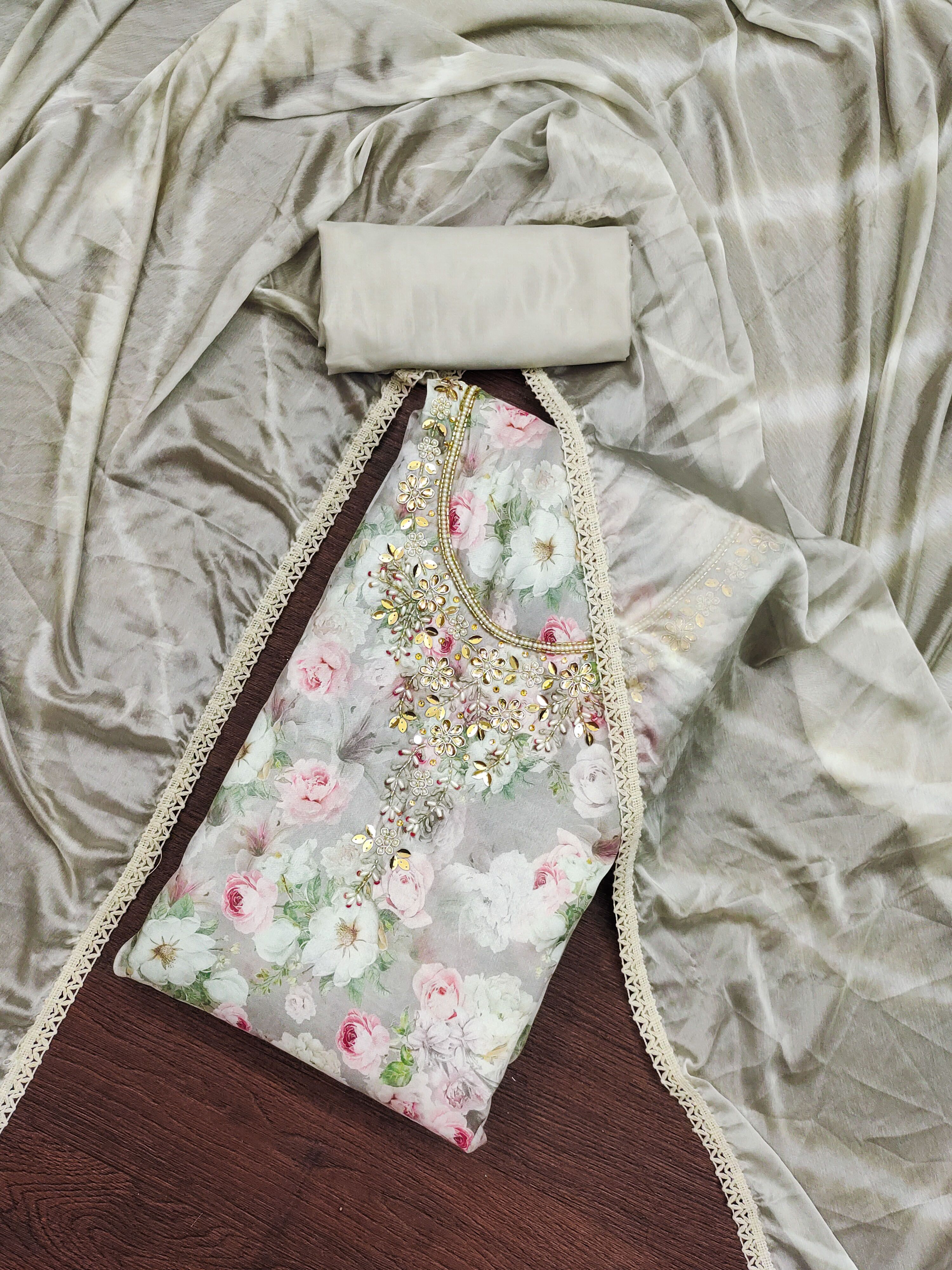 Blissta Floral Printed Beads & Stones Unstitched Dress Material-picture-17