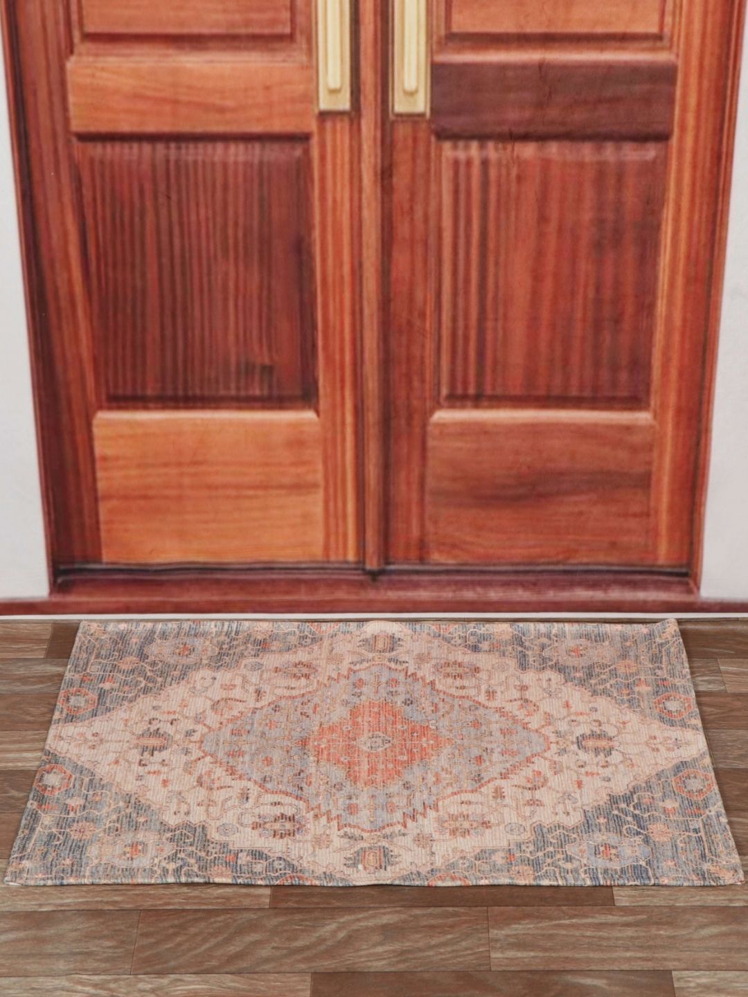 Aura Beige & Blue Printed Anti Skid Doormat-picture-41