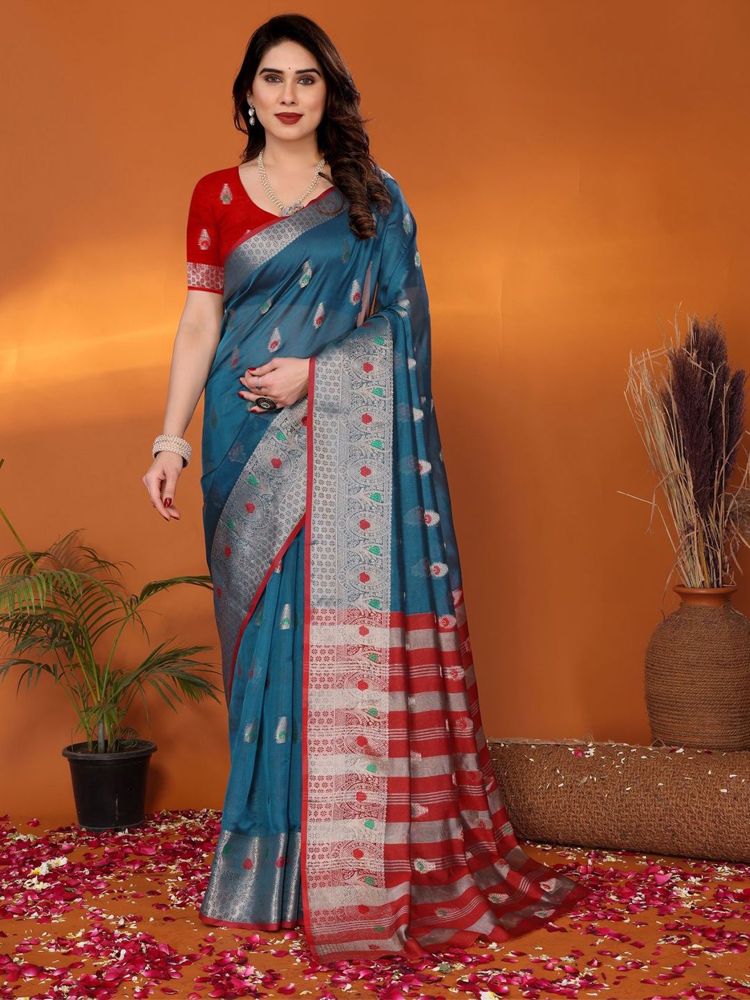 vj fashion Paisley Zari Linen Blend Saree-picture-34