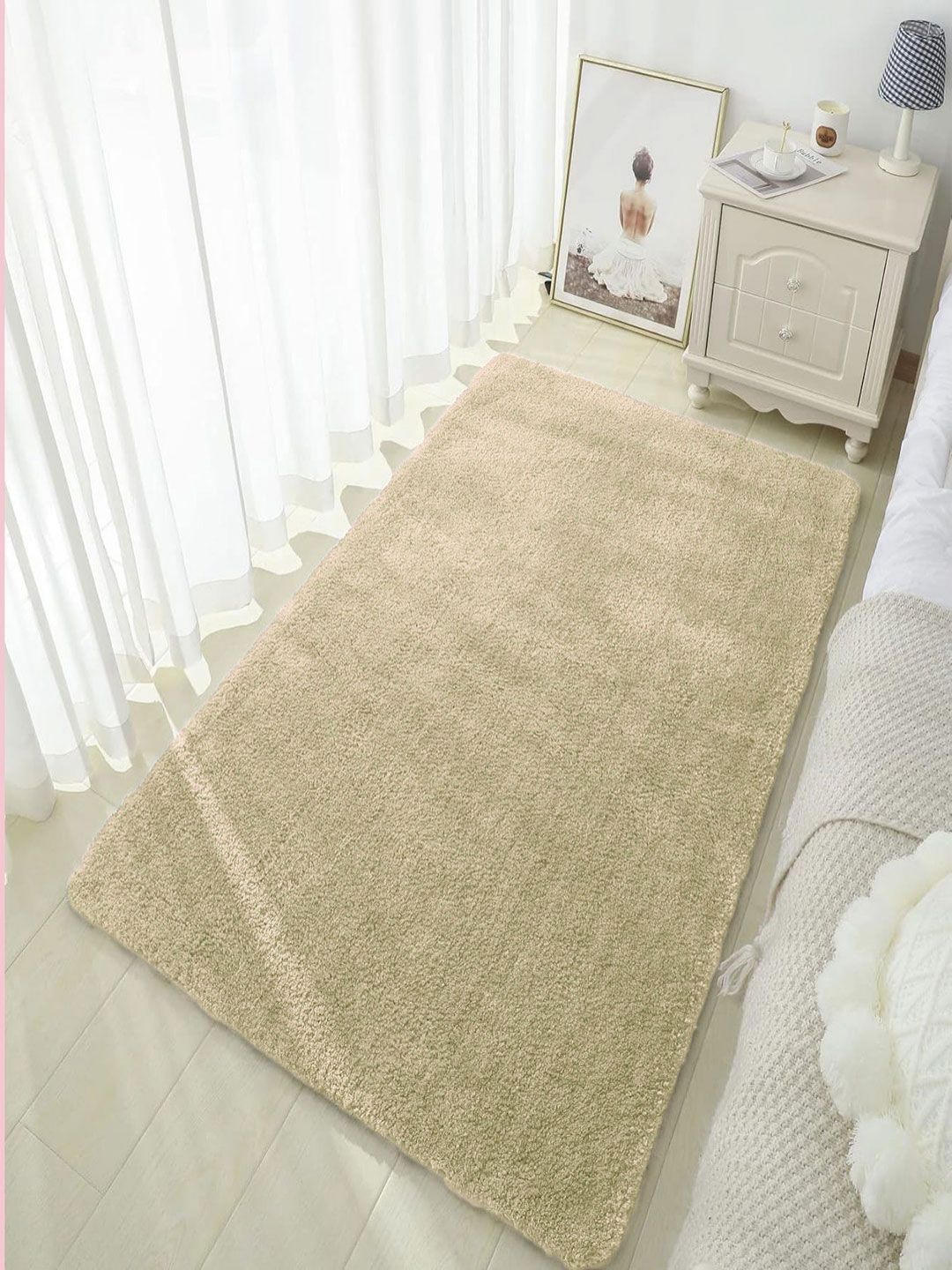 LUXEHOME INTERNATIONAL Beige Anti-Skid Microfiber Shaggy Carpet-image-40