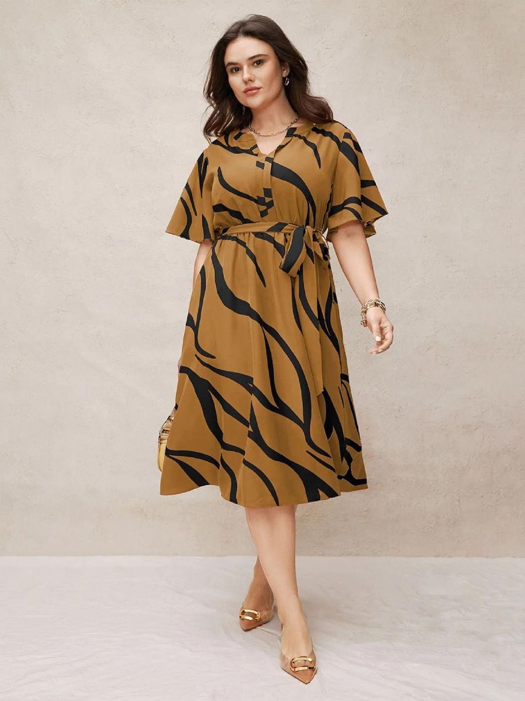 JAIPURFAME Print Flared Sleeve A-Line Dress-picture-18