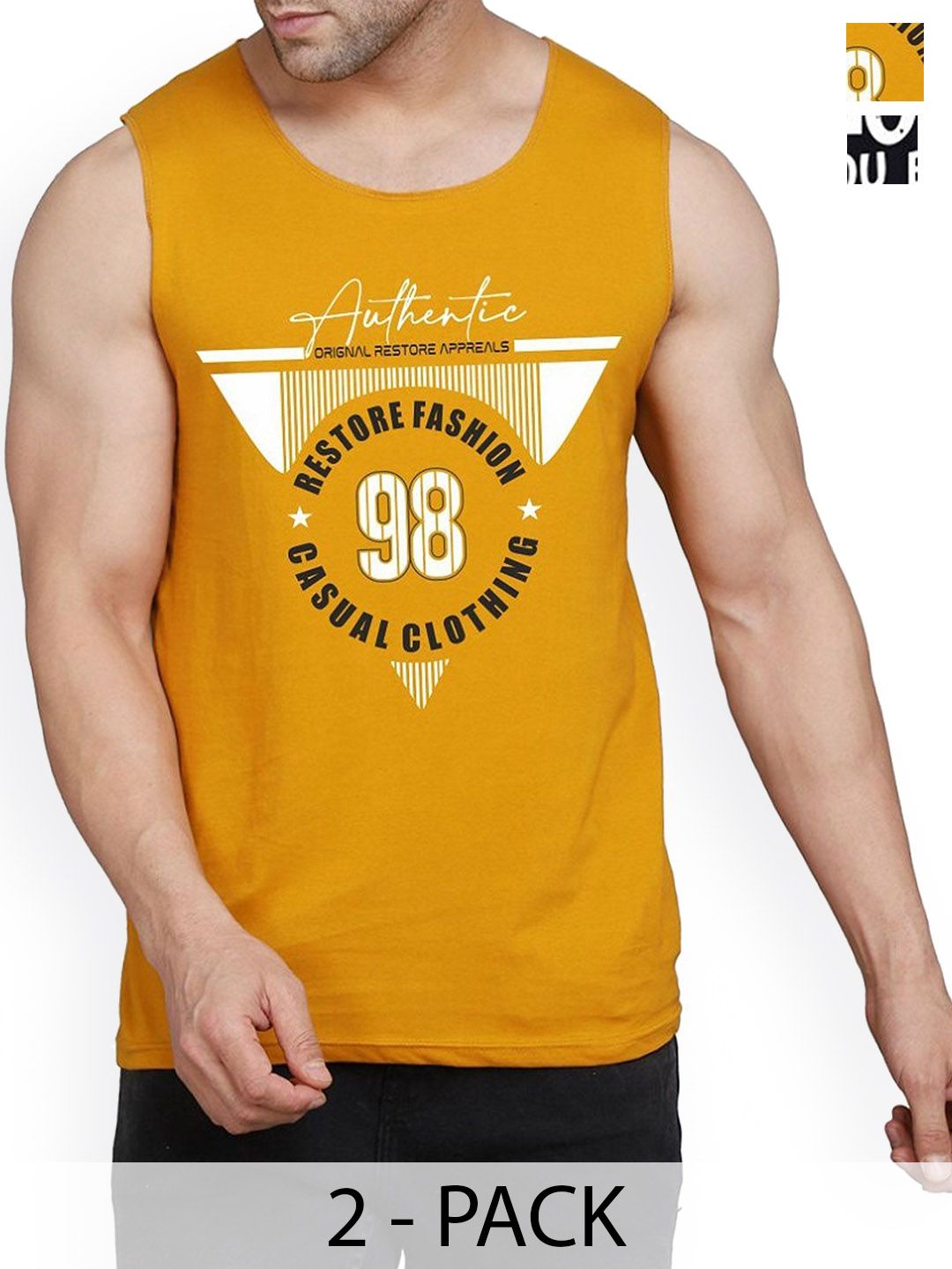Woostro Pack Of 2 Printed Cotton Gym Vests RS26 CMB (MORE BLACK) (98 MUSTARD)-picture-39