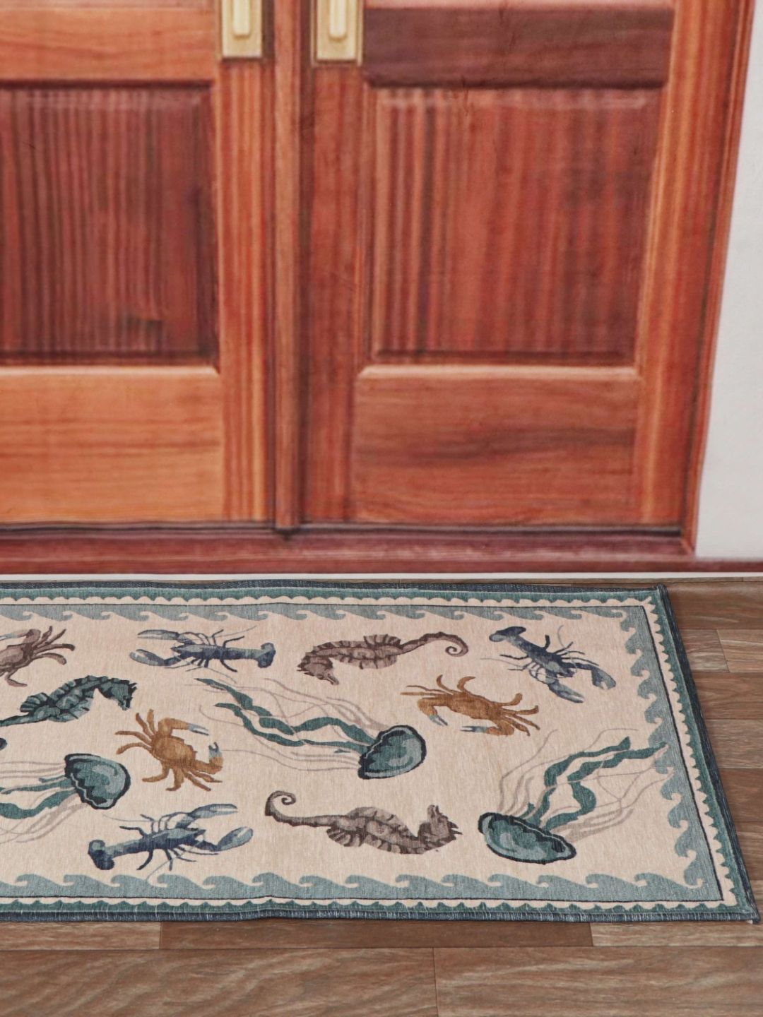 Aura Blue & Beige Printed Anti Skid Doormat-image-27