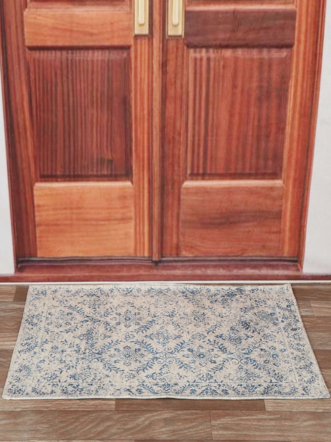 Aura Beige & Blue Textured Anti Skid Doormat-picture-47