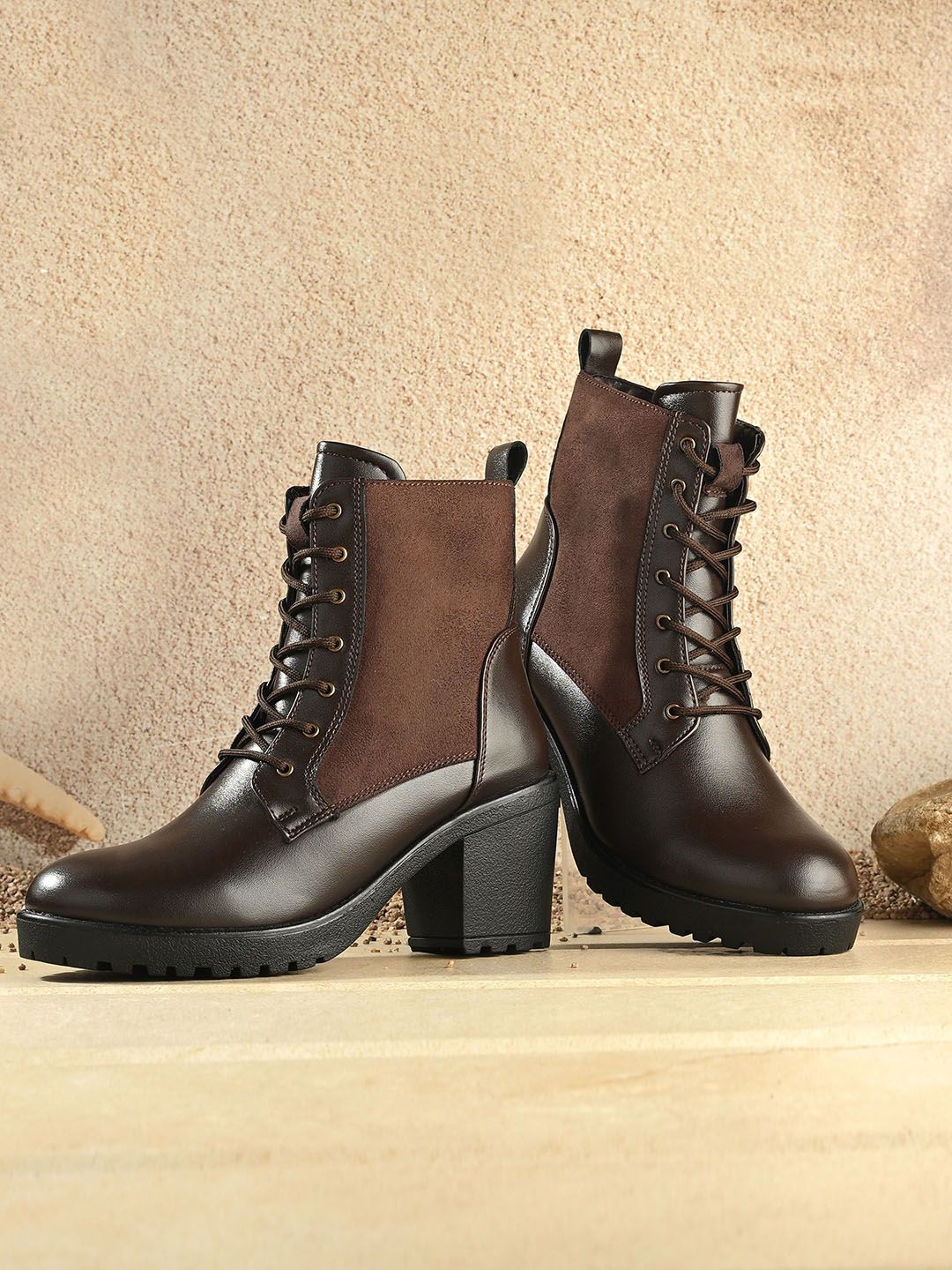 The Roadster Lifestyle Co. Women Dual-Tone Mid-Top Lace-Ups Winter Boots-image-16