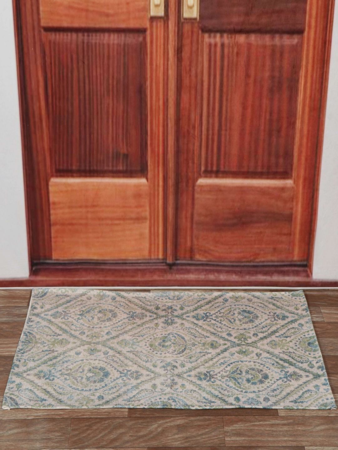Aura Beige & Blue Textured Anti Skid Doormat-picture-43