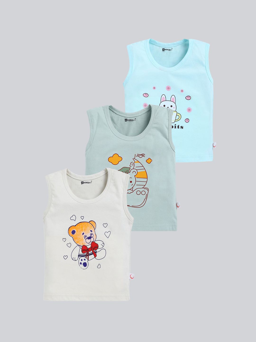 MoonKids Kids Pack Of 3 Printed Cotton Basic Vests-picture-42