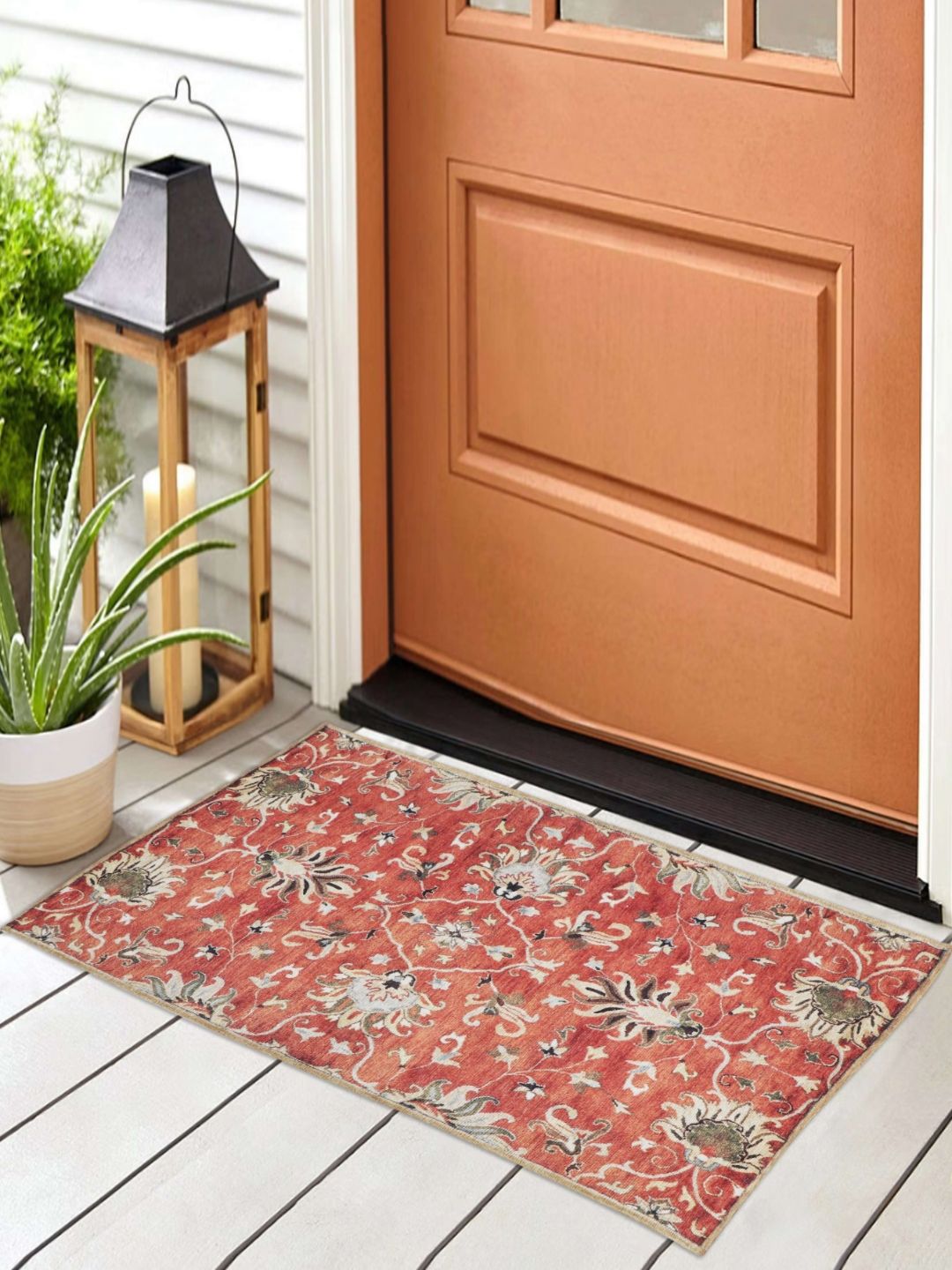 Aura Beige & Red Textured Anti Skid Doormat-image-39