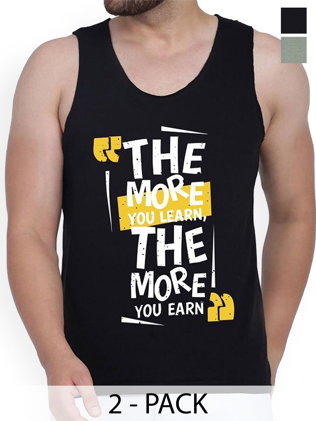WOOSTRO Pack Of 2 Printed Cotton Gym Vests RS26 CMB (MORE BLACK) (HARD LGTGREEN)-picture-43