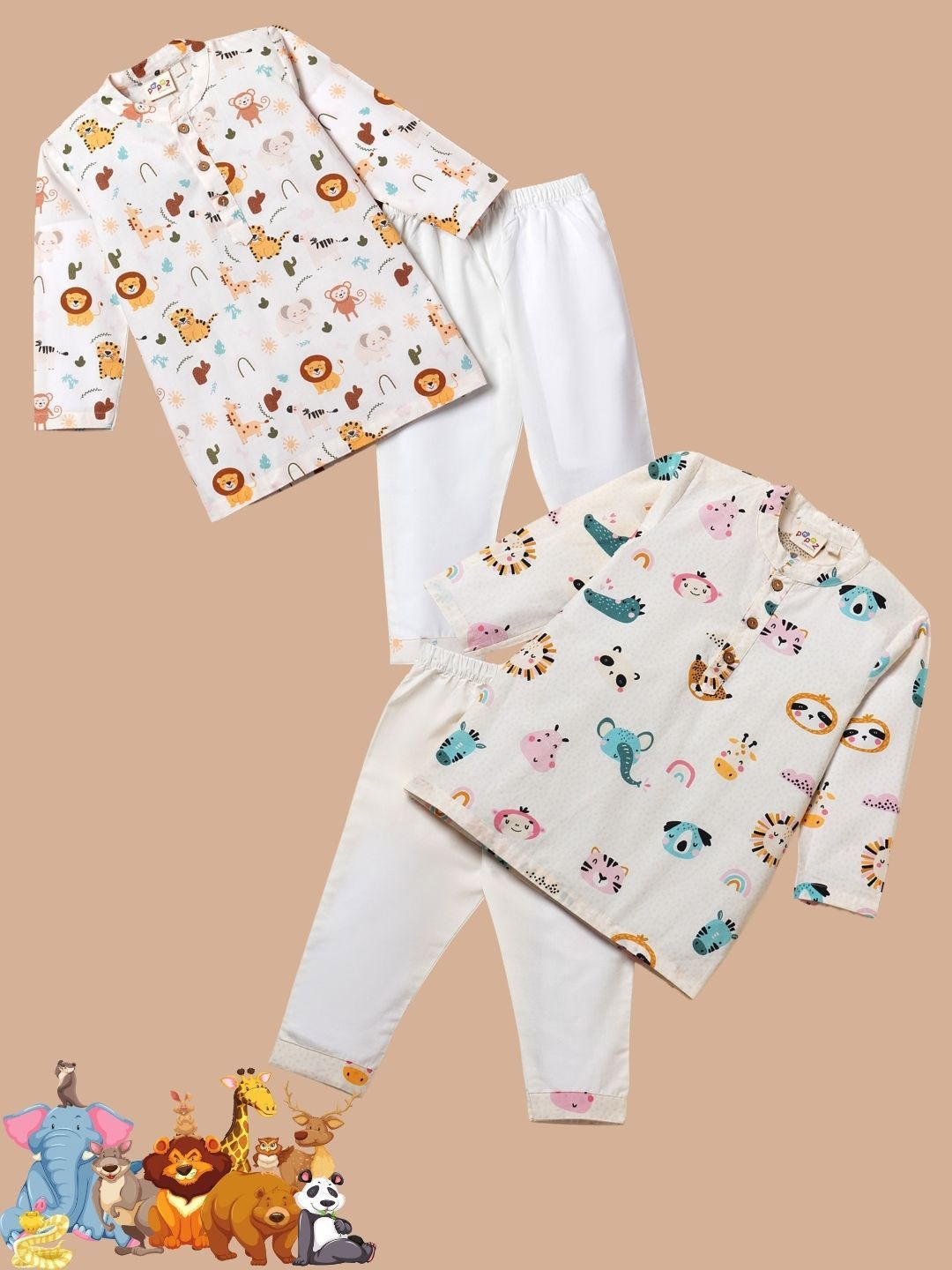 Desi Soota Boys Animal Printed Regular Pure Cotton Kurta with Trousers-picture-14