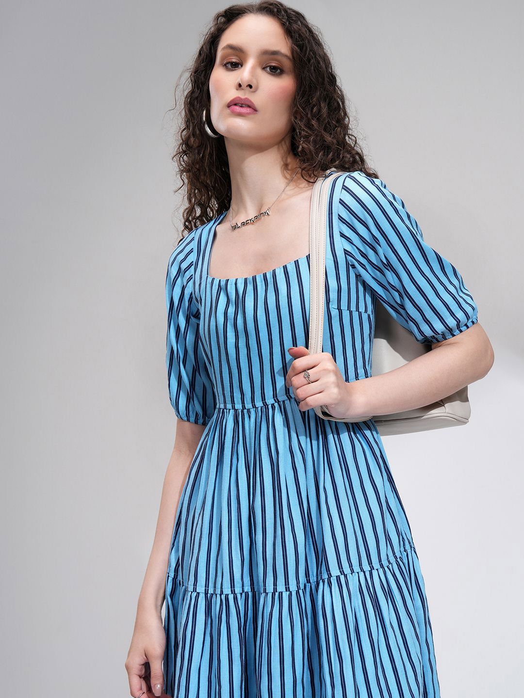 Tokyo Talkies Women Stripe Fit Flare Tier Midi Dress