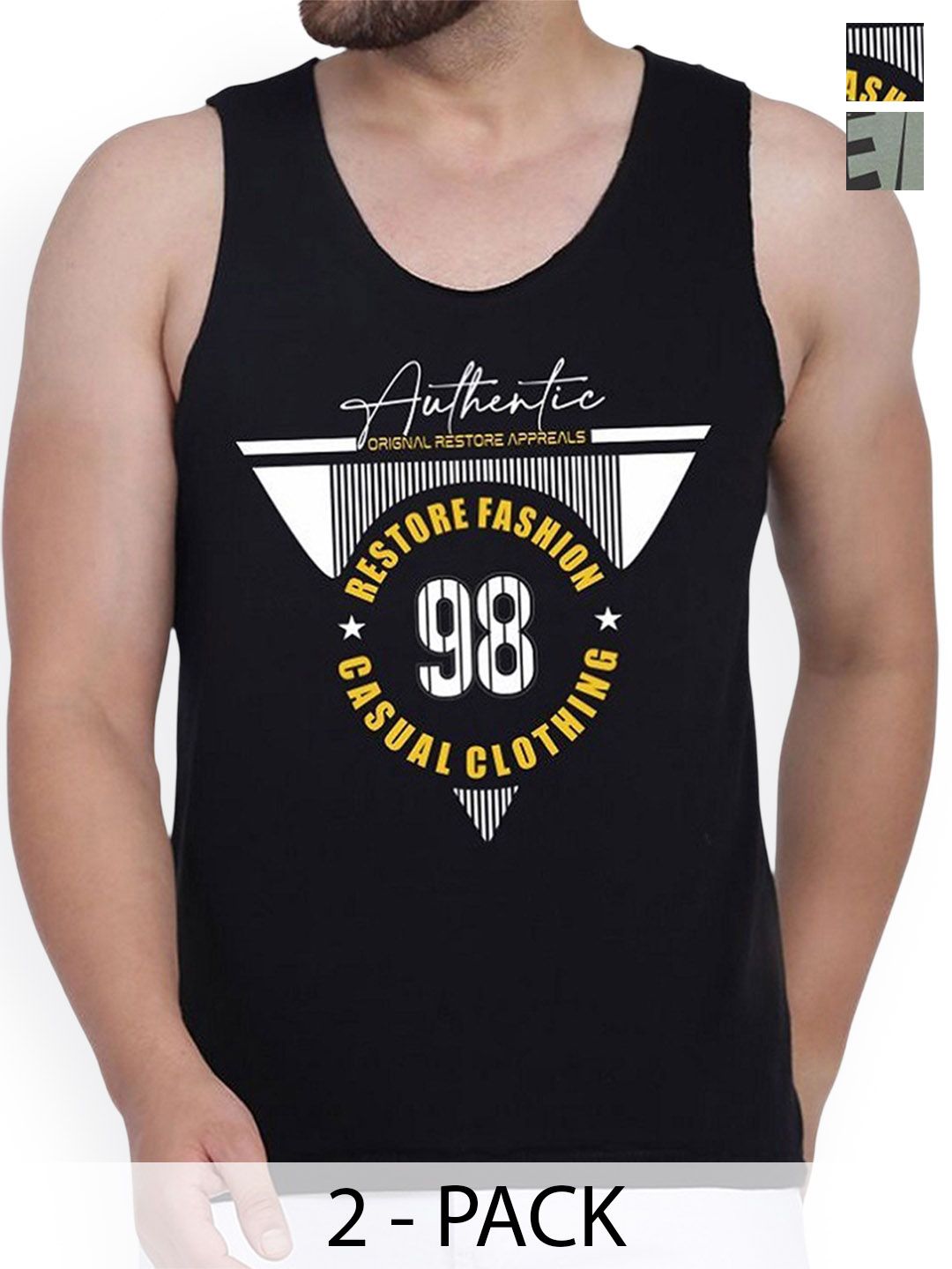 WOOSTRO Pack Of 2 Printed Combed Cotton Gym Vest RS26 CMB (MORE LGTGREEN) (98 BLACK)-picture-57
