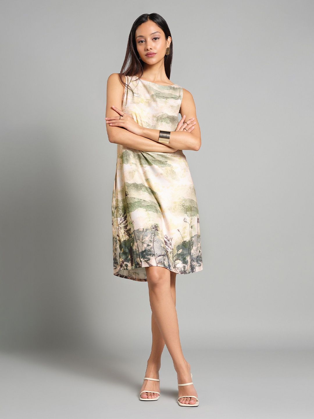 AND Abstract Printed Boat Neck Sleeveless A-Line Dress-picture-28