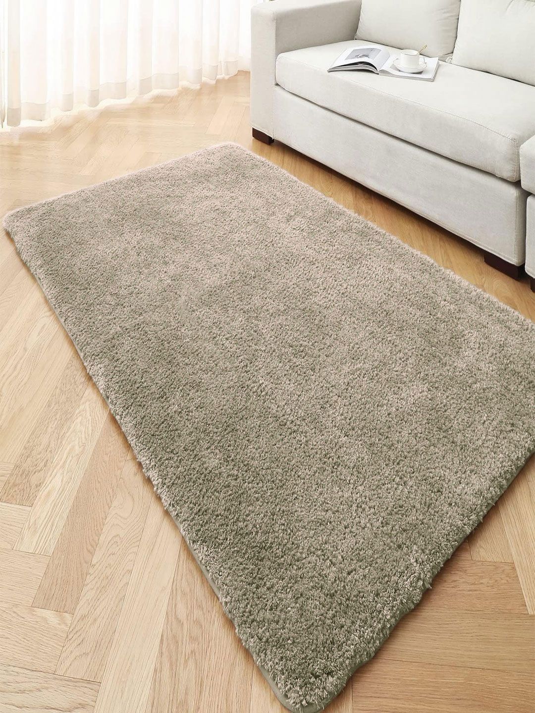 LUXEHOME INTERNATIONAL Taupe Anti-Skid Microfiber Shaggy Carpet-image-37