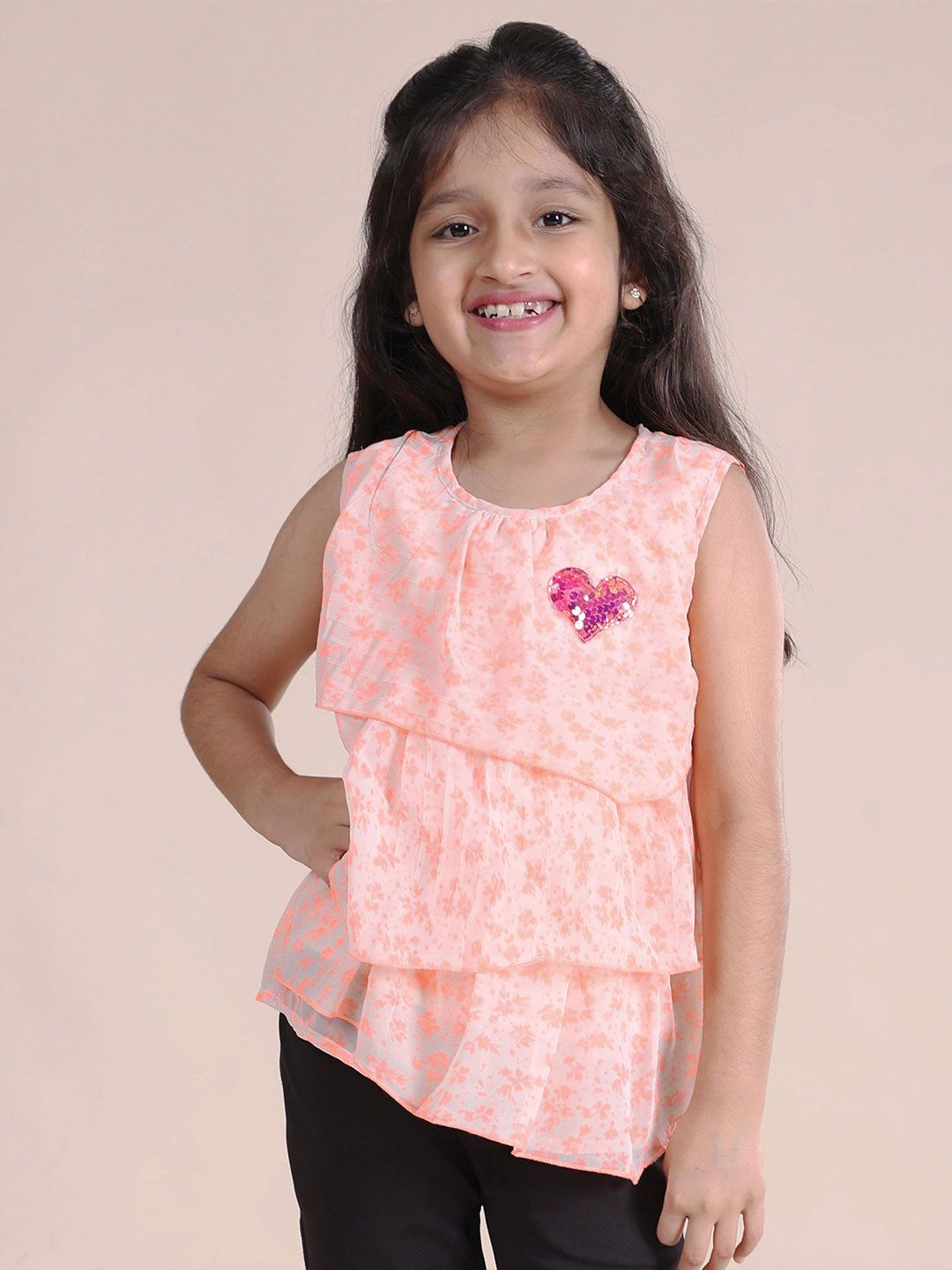 KiddoPanti Girls Floral Printed Layered Tiered Top-image-32