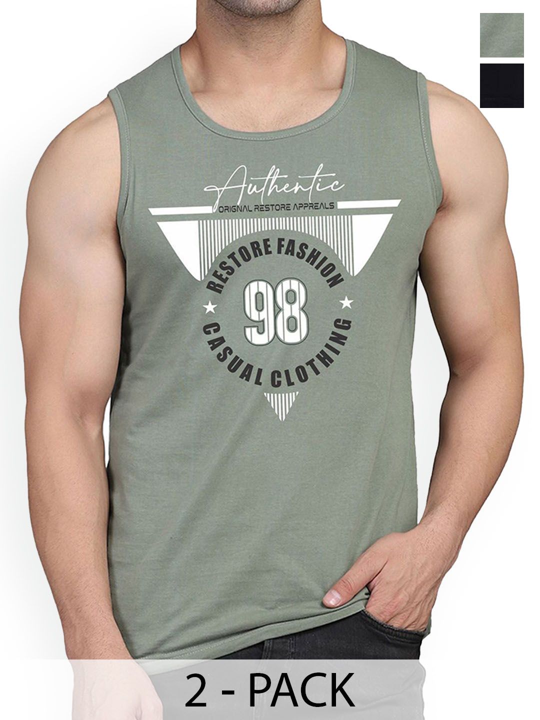 WOOSTRO Pack Of 2 Printed Combed Cotton Gym Vest RS26 CMB (MORE BLACK) (98 LGTGREEN)-picture-44