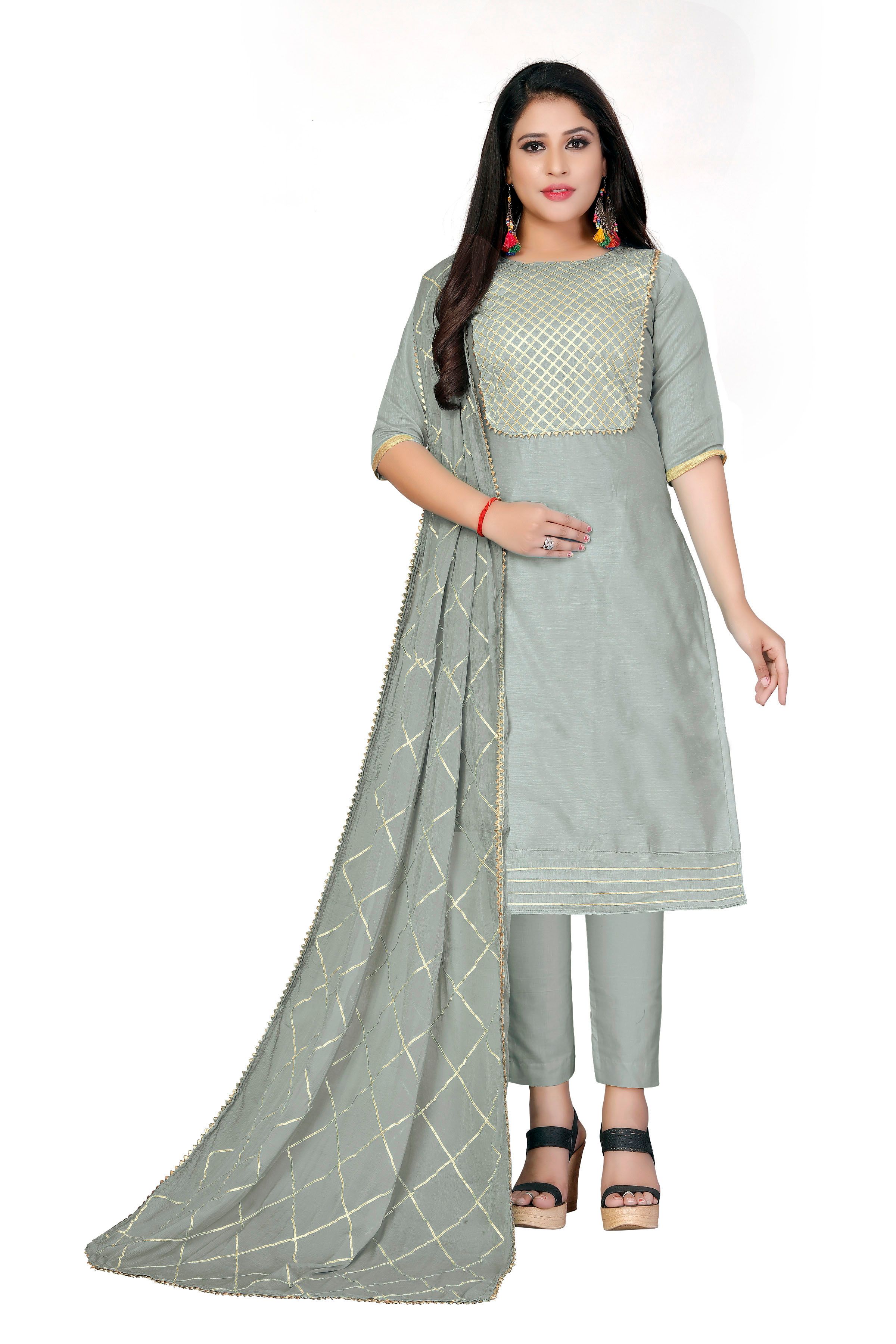 HERE&NOW Solid Gotta Patti Work Unstitched Dress Material-picture-32