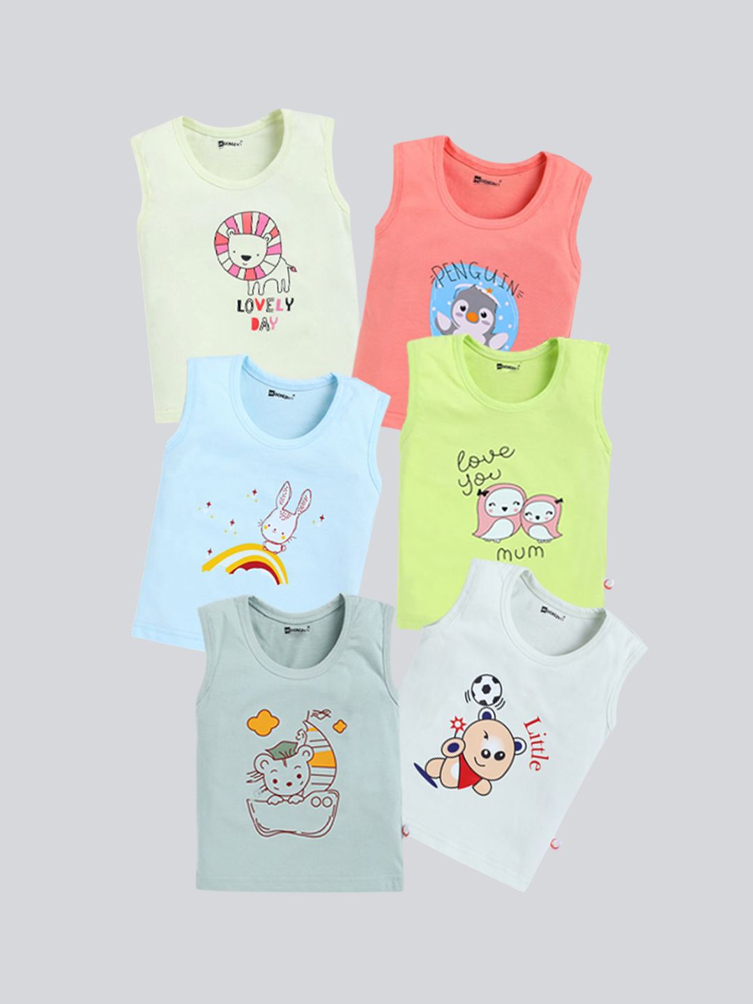 MoonKids Infants Pack Of 6 Printed Cotton Basic Vests