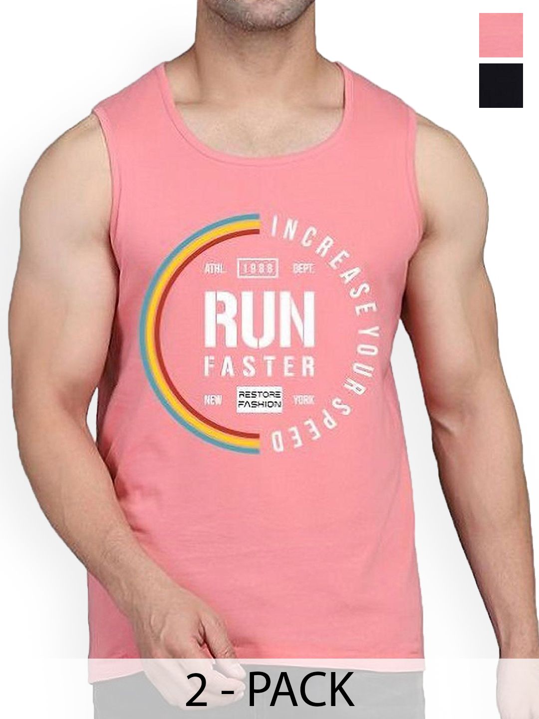 WOOSTRO Pack Of 2 Printed Cotton Gym Vests RS26 CMB (MORE BLACK) (RUN PEACH)-picture-53