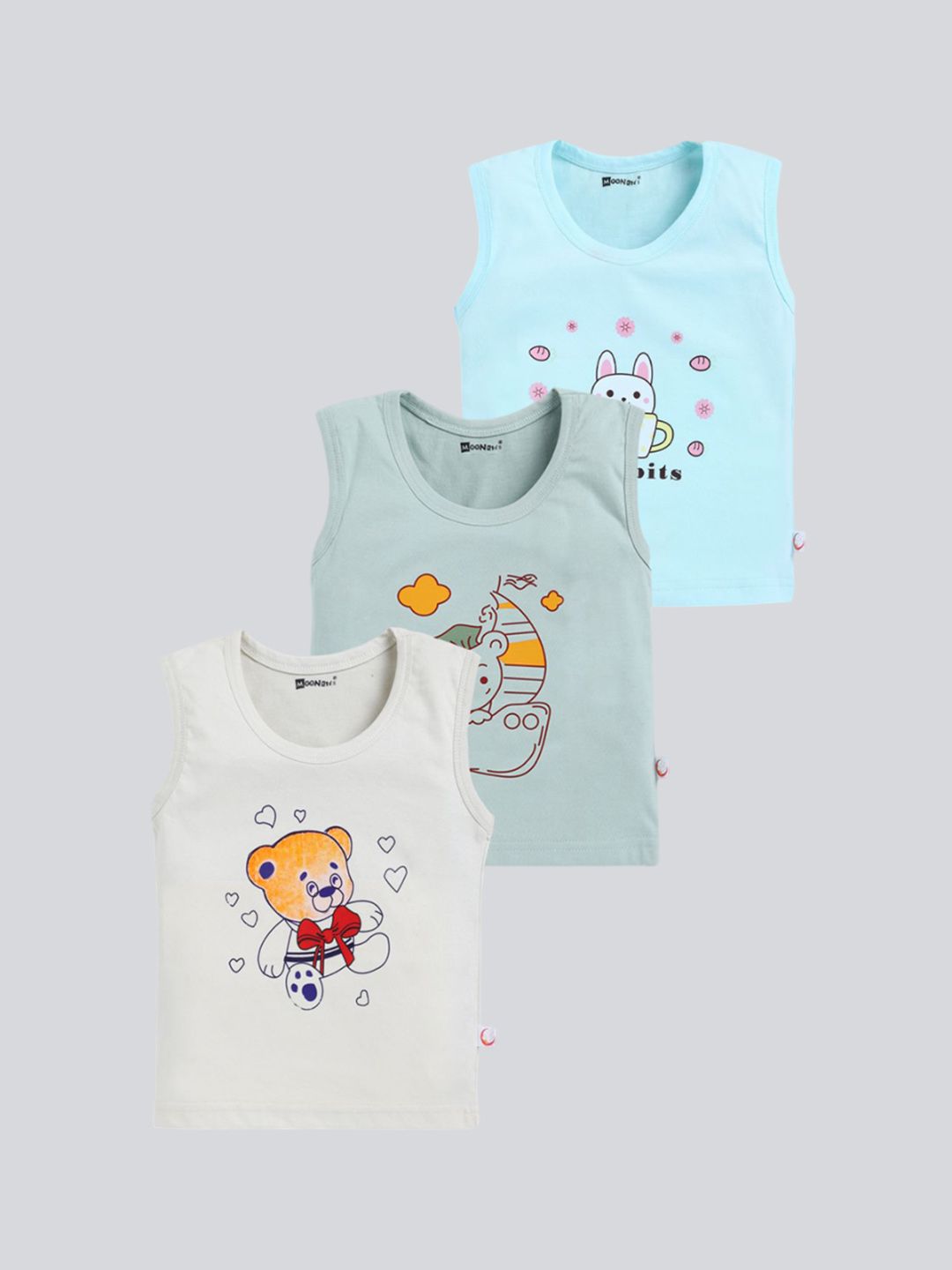 MoonKids Infants Pack Of 3 Printed Cotton Basic Vests-picture-11