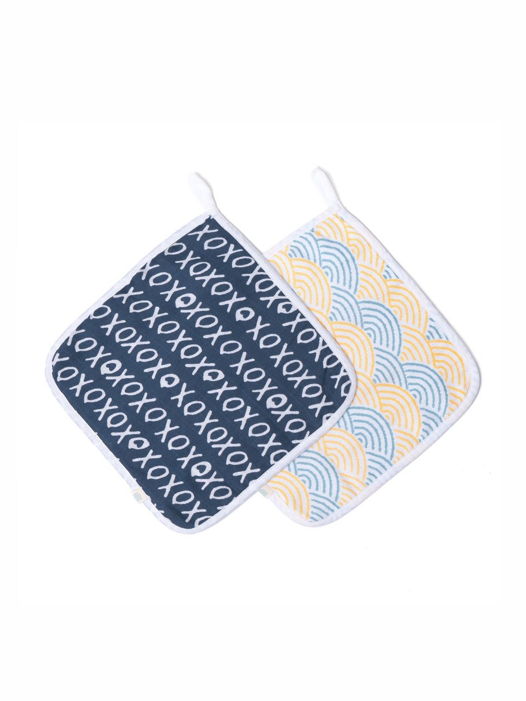 TIDY SLEEP Kids White & Blue 2 Pieces Printed Cotton Muslin 150 GSM Face Towels-image-1