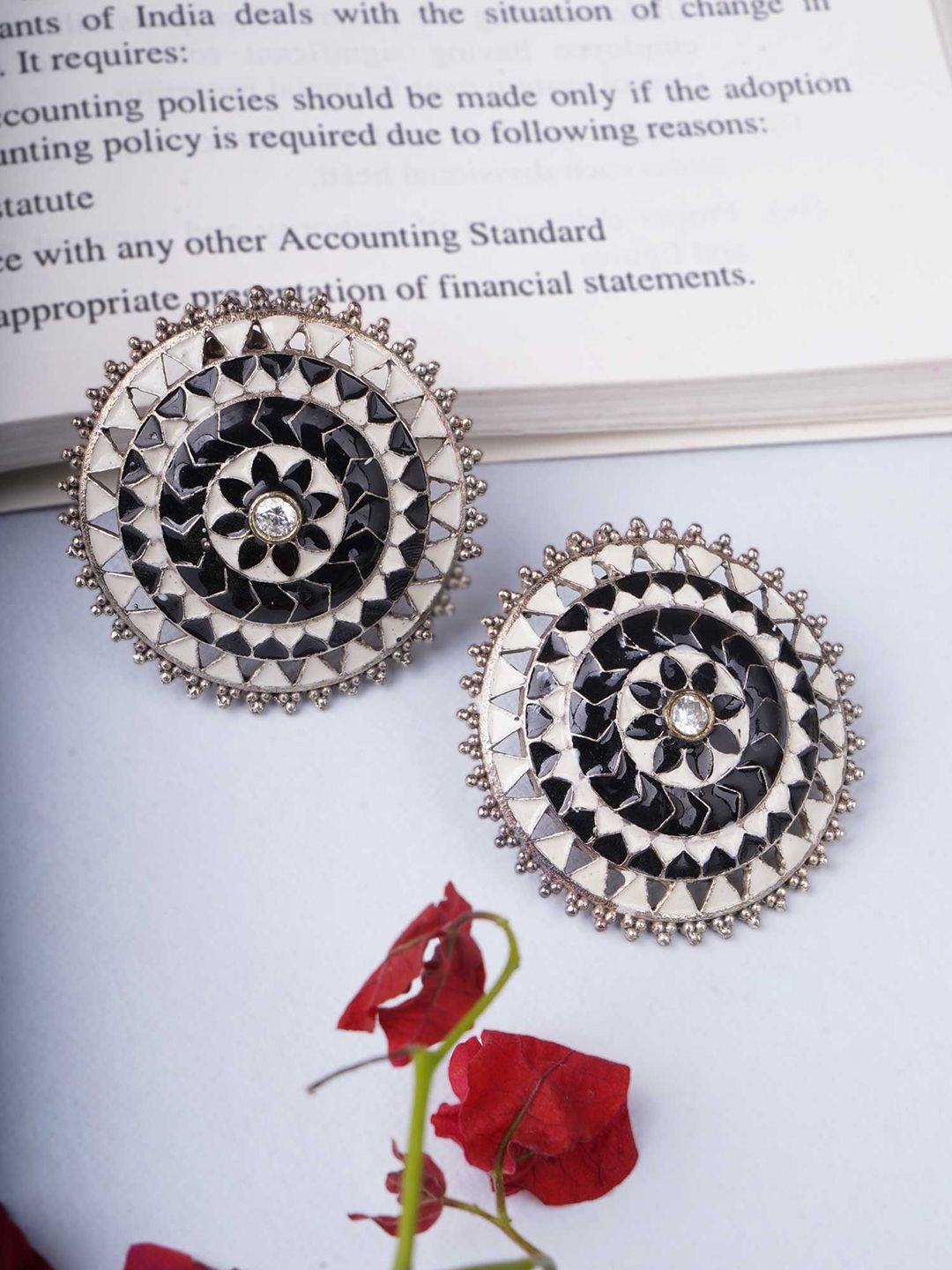 Sangria White Silver-Plated Artificial Stones Studded And Beaded Circular Shaped Studs-image-15