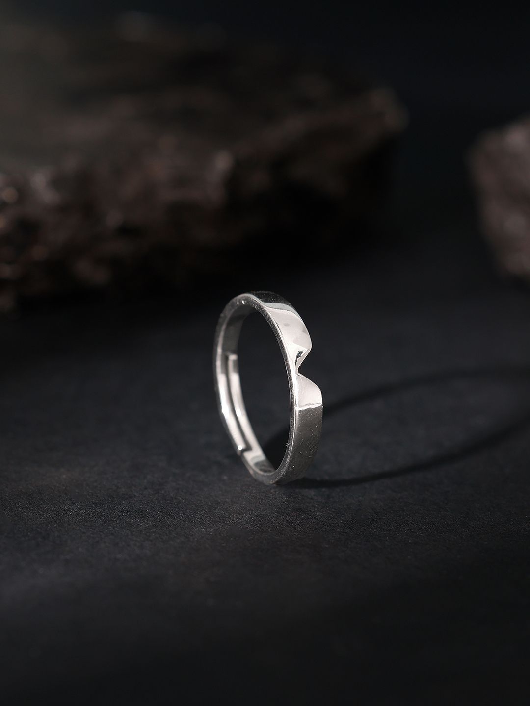 GIVA Men 925 Silver Rhodium-Plated Classic V Adjustable Finger Ring-picture-29