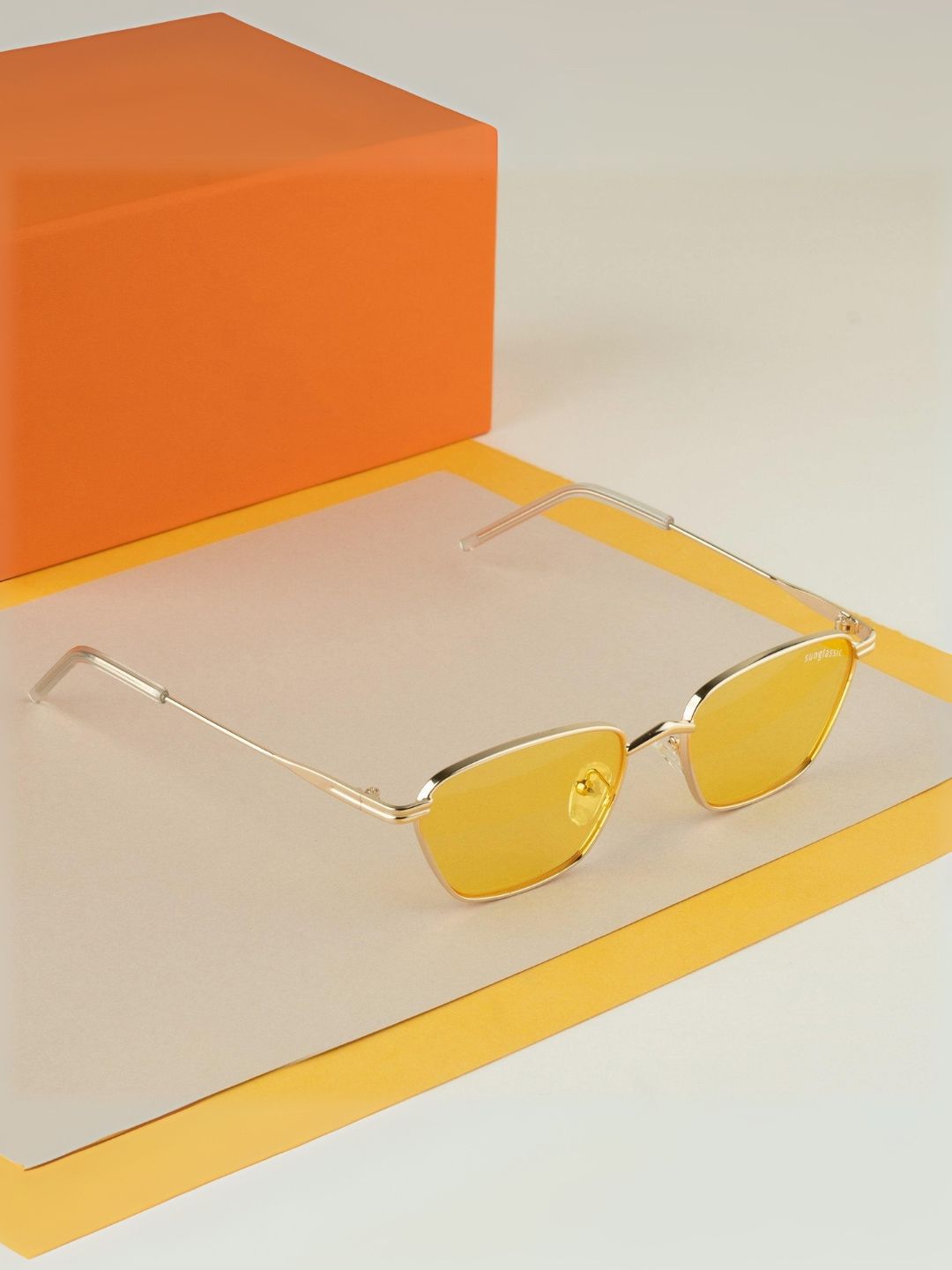 SUNGLASSIC Unisex Rectangle Sunglasses with UV Protected Lens Andreas-Gold-Yellow-image-34