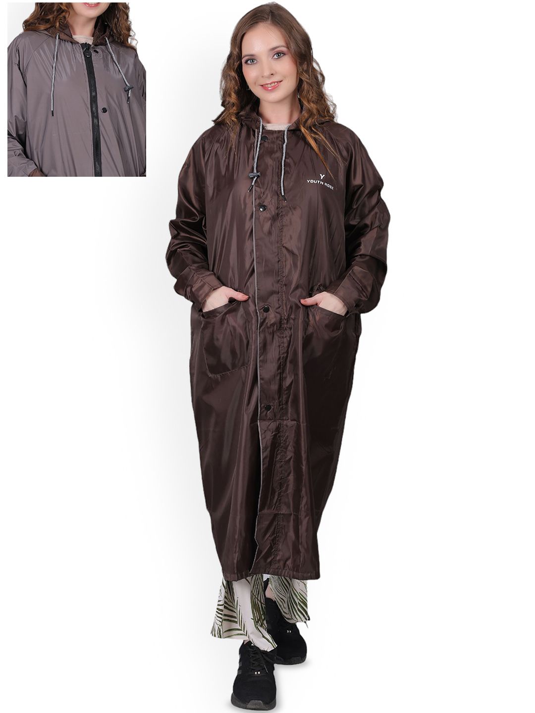 YOUTH ROBE Women Hooded Reversible Rain Jacket-image-30