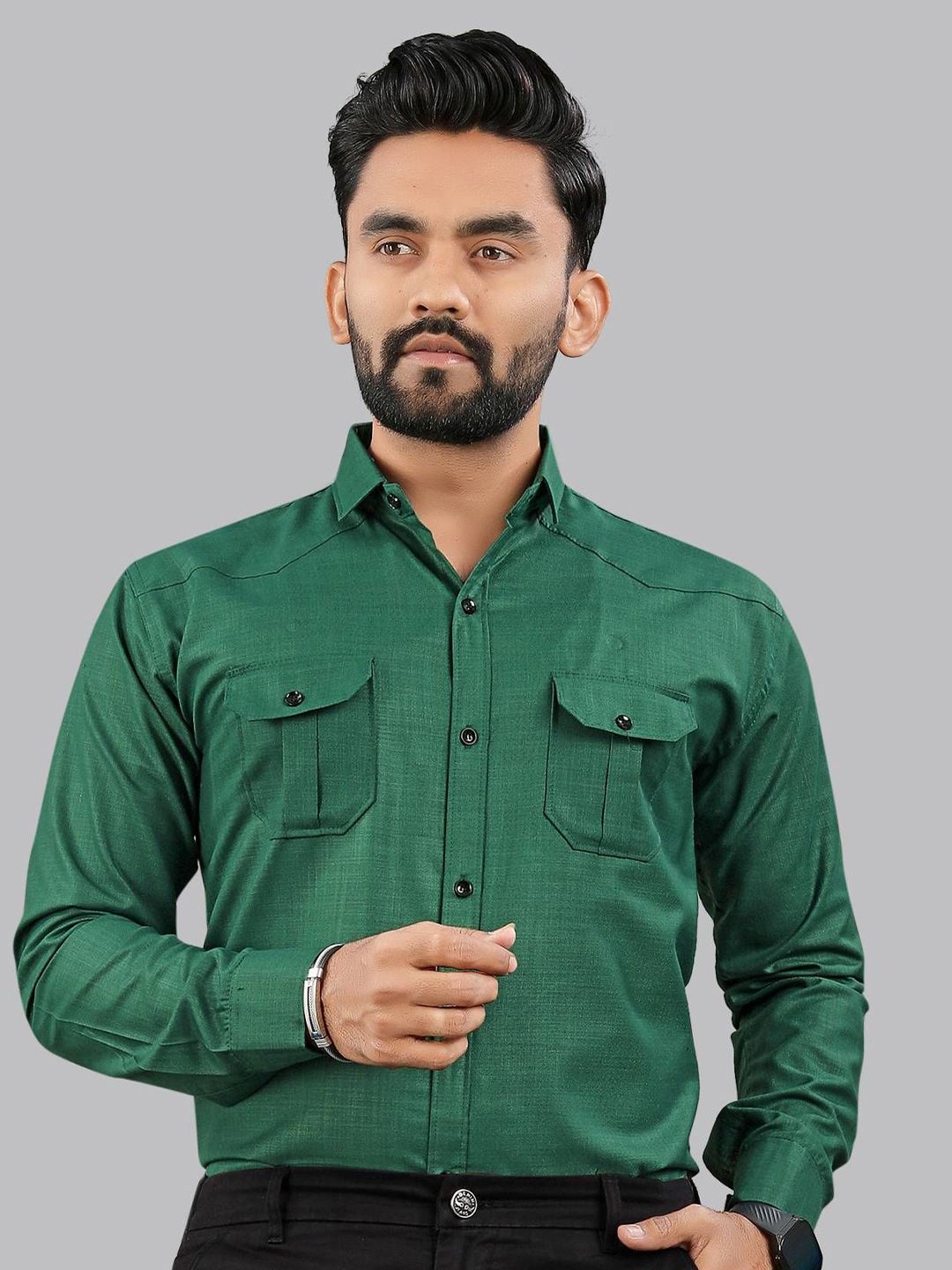 IKON FASHION Men Original Fit Spread Collar Solid Cotton Casual Shirt-picture-33