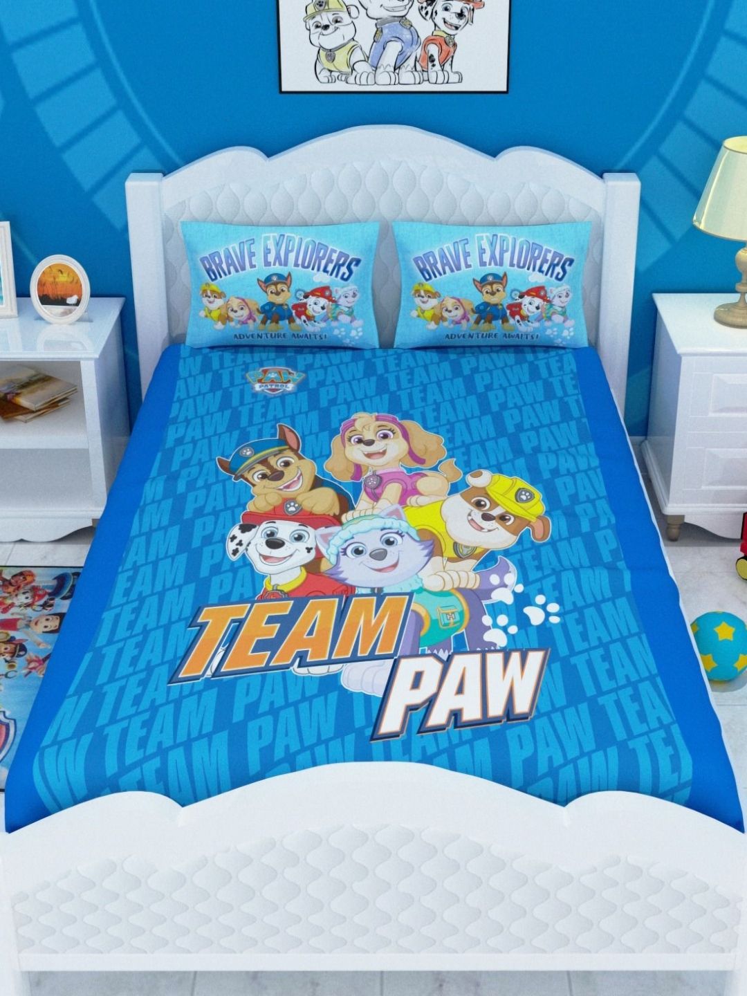 Athom Living Blue Cartoon Characters Printed 180 TC Pure Cotton King Bedsheet Set-image-20
