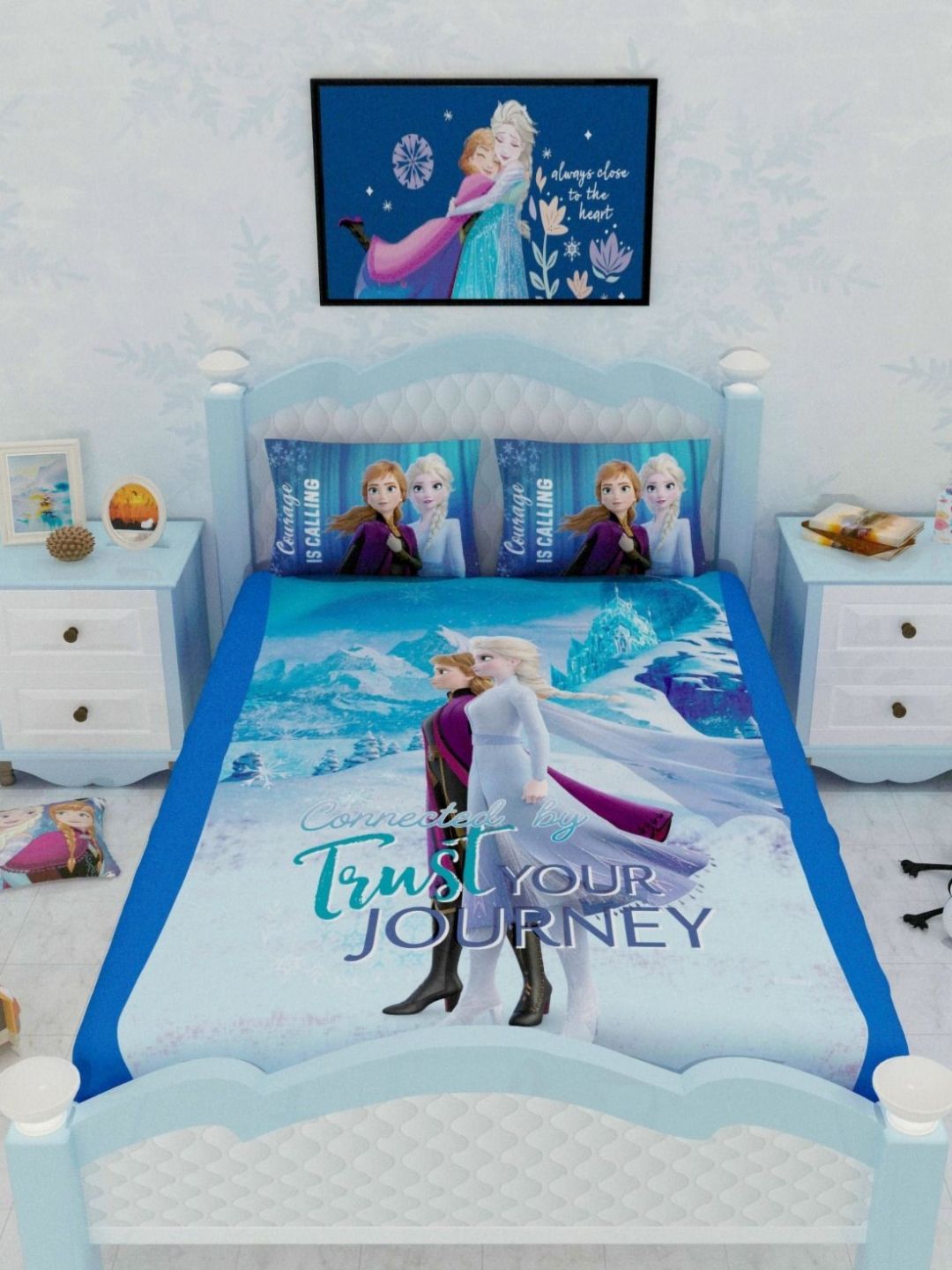 Athom Living Blue & Black Cartoon Characters 180 TC King Bedsheet with 2 Pillow Covers-picture-16