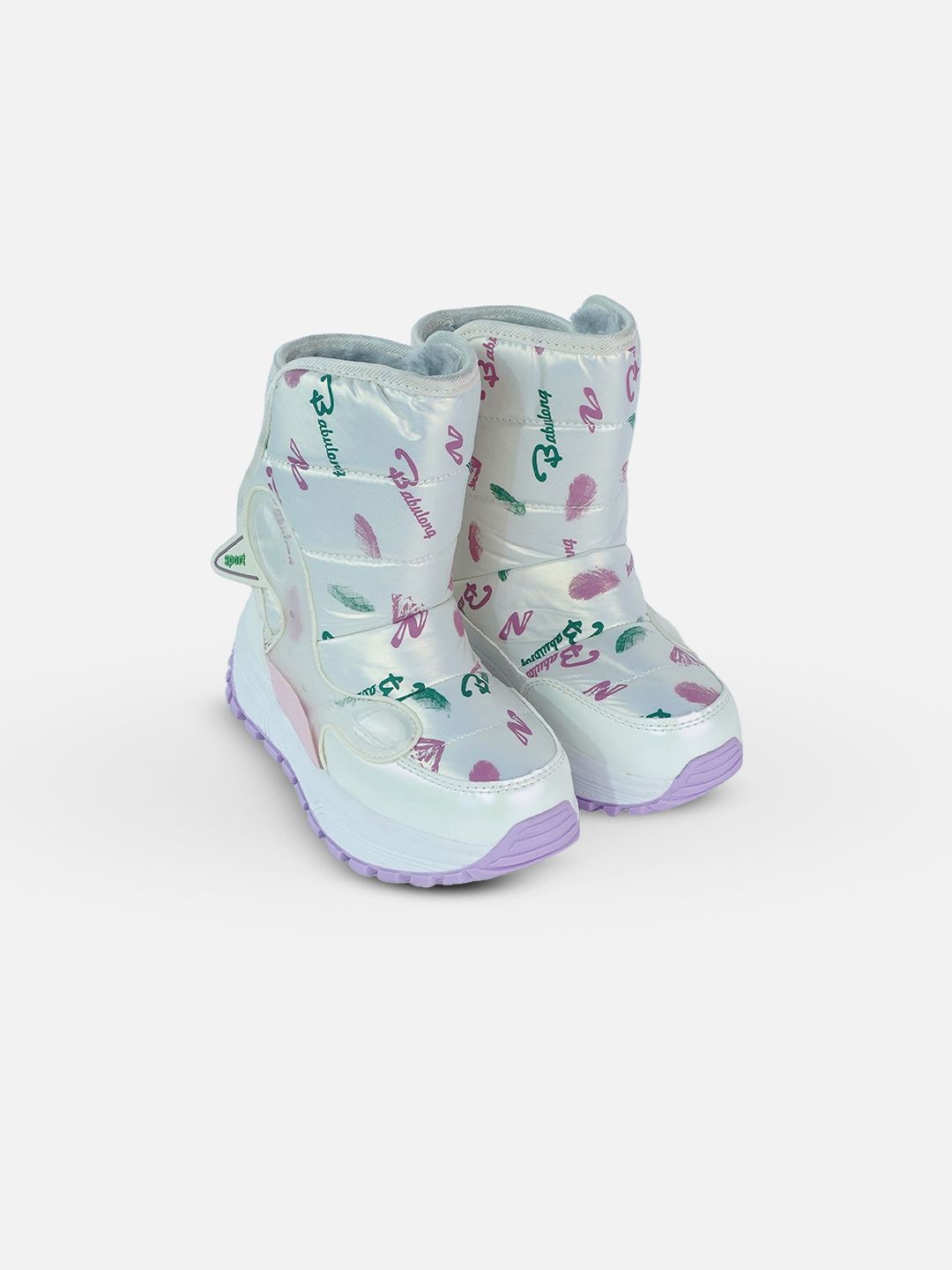 Little Surprise Box Printed Silver Waterproof Winter Snow Boots For Kids With Metal Cleats-picture-24