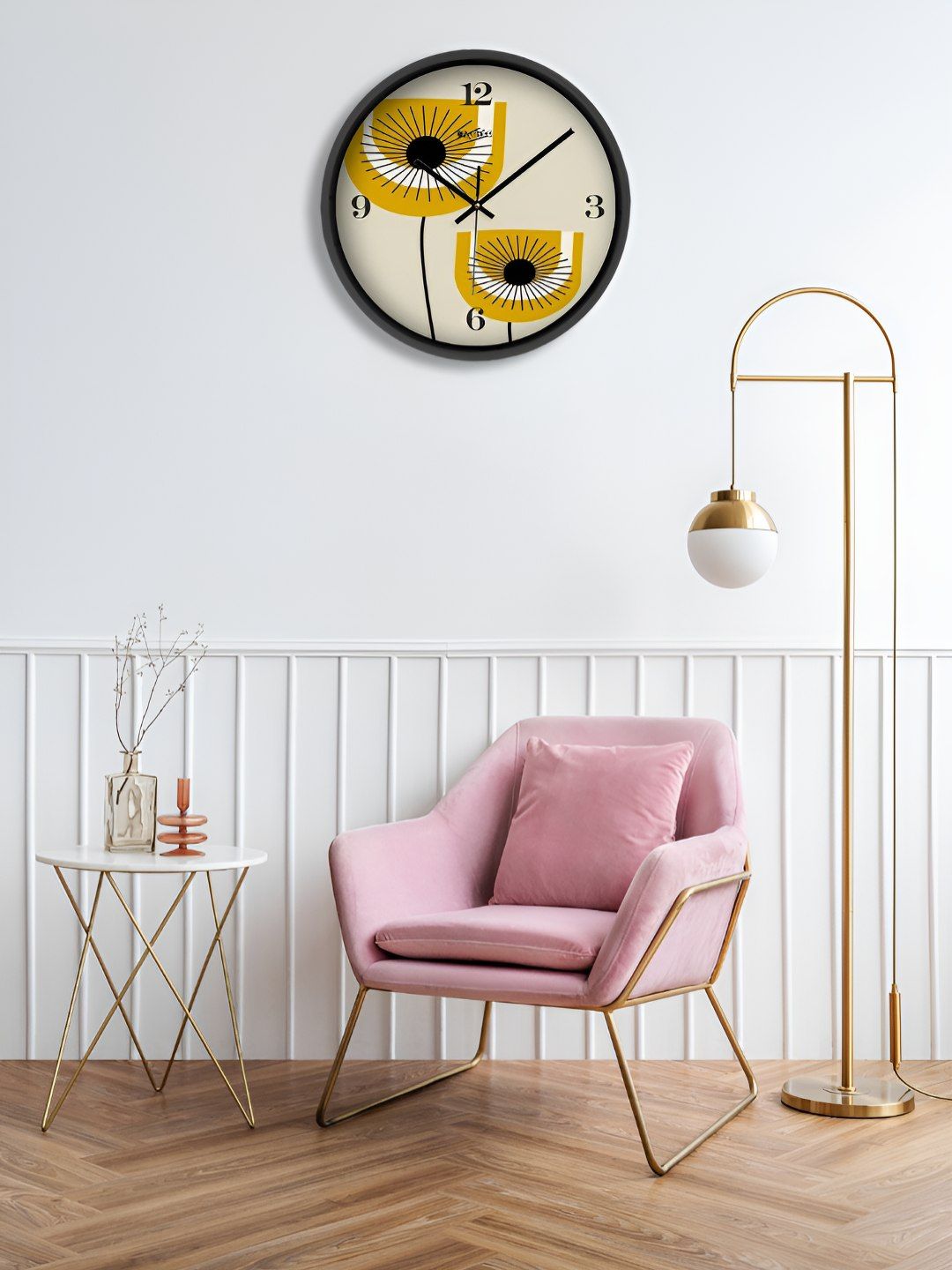 OLIVE TREE Black & Yellow Printed Contemporary Wall Clock-picture-27