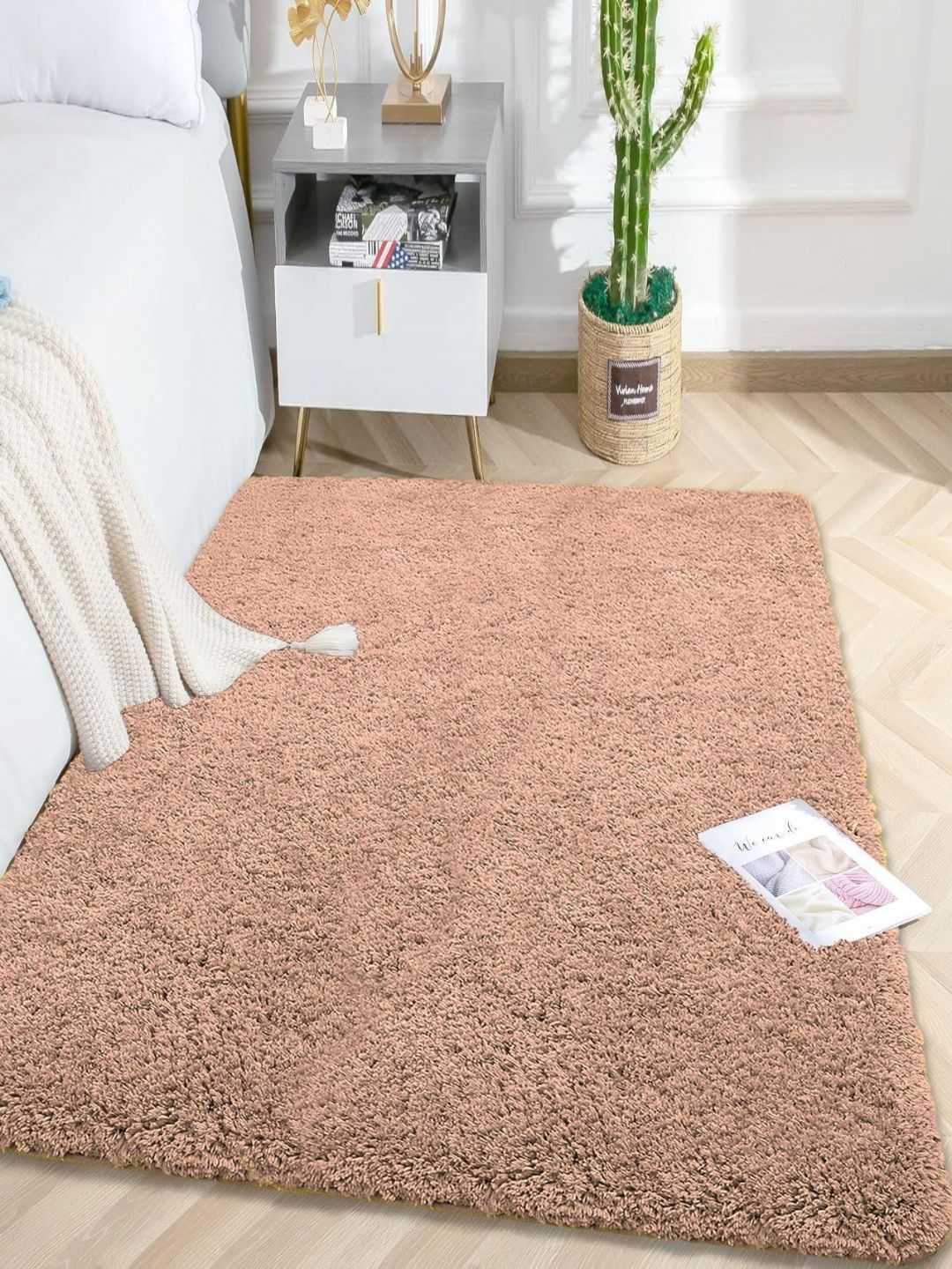 LUXEHOME INTERNATIONAL Peach-Coloured Solid Anti-Skid Other Carpet-image-9