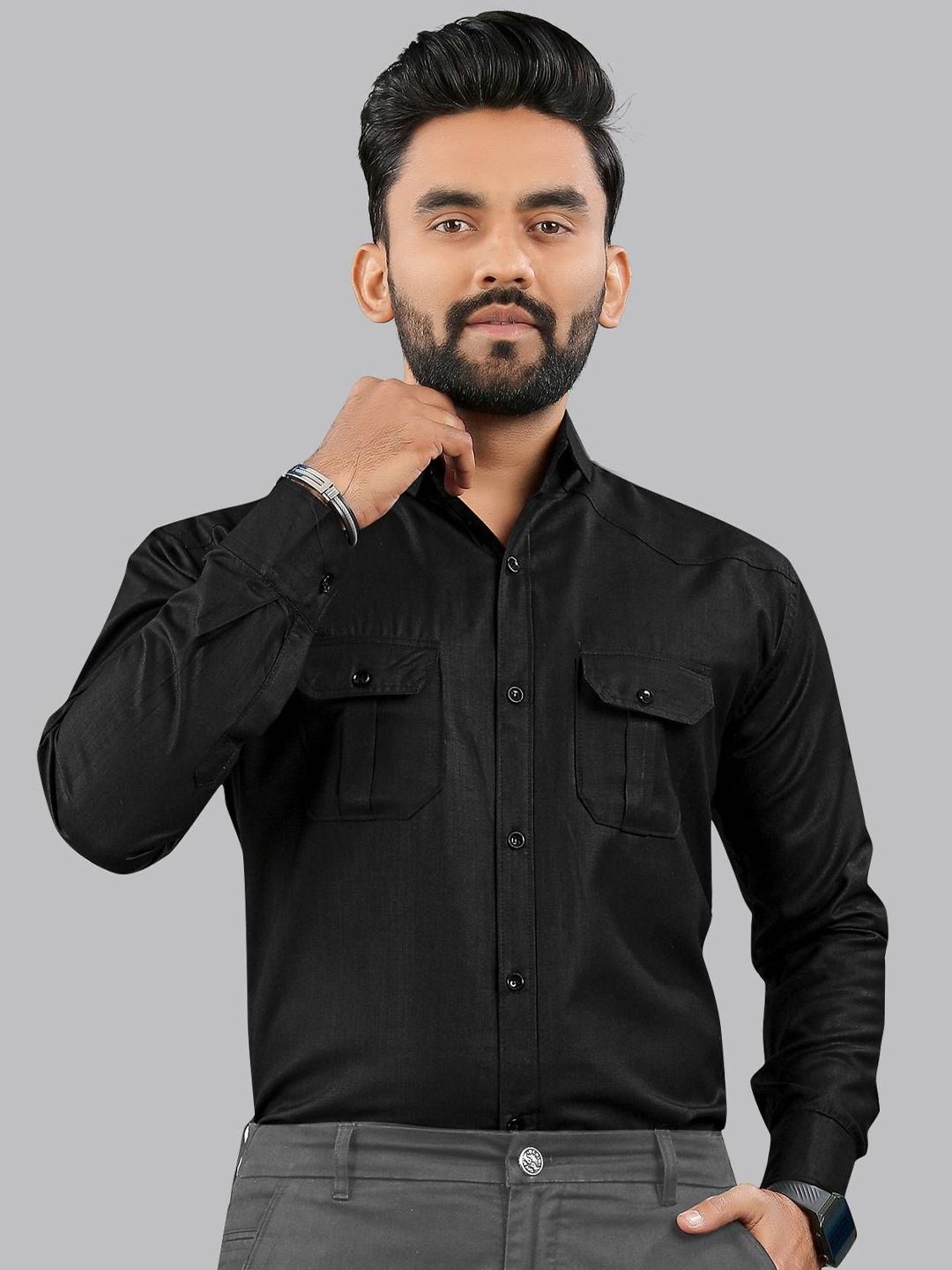 IKON FASHION Men Original Fit Spread Collar Solid Cotton Casual Shirt-picture-31