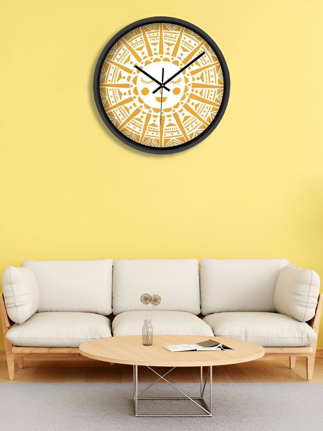 OLIVE TREE Black & Yellow Printed Contemporary Wall Clock-picture-10