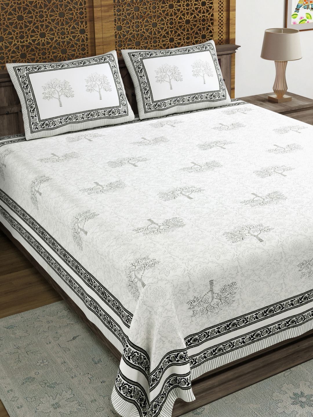 Myntra Elegant Homes Grey & White Floral 180 TC King Bedsheet with 2 Pillow Covers-picture-32