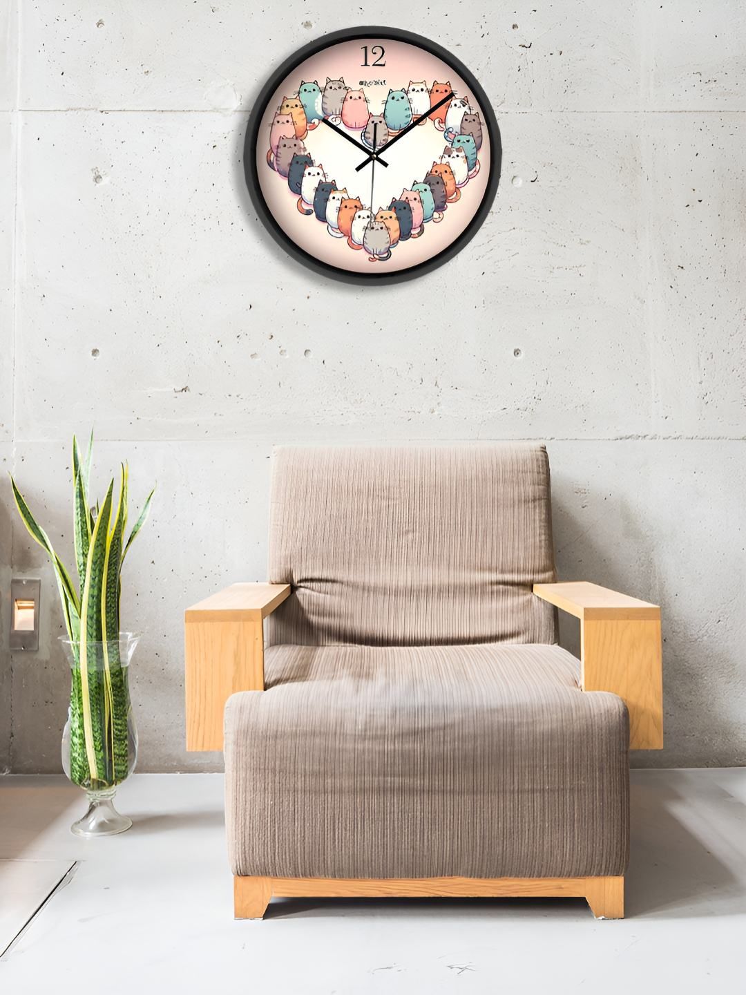OLIVE TREE Black & Peach-Coloured Printed Contemporary Wall Clock-picture-41