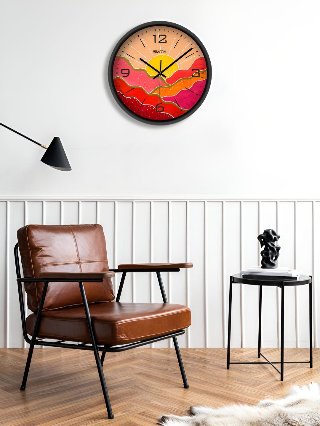 OLIVE TREE Black & Yellow Printed Contemporary Wall Clock-picture-18