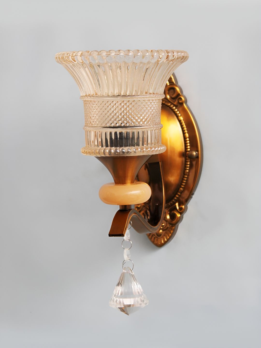 SHREE KALA HOME DECOR Brown & Transparent Textured Metal Traditional Frustum Shaped Wall Lamp-picture-57