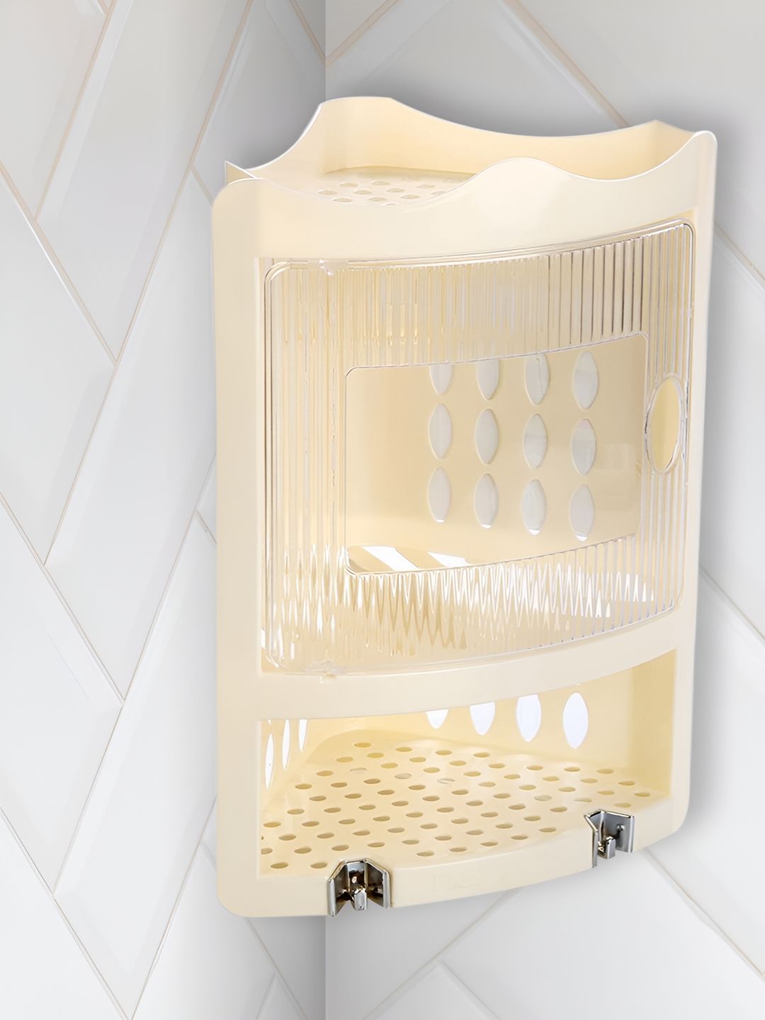 Nayasa Ivory Corner Rack Small Bathroom Accessories Rack-image-36