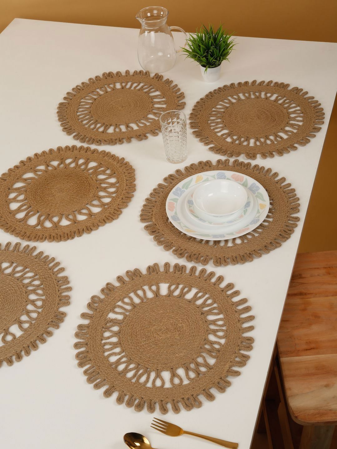 HOSTA HOMES 6-Pcs Beige Jute Reversible Table Placemats-picture-57