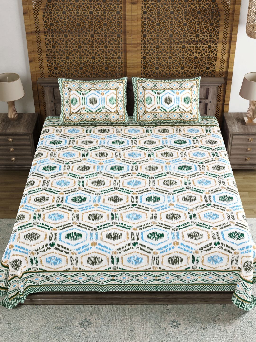 Myntra Elegant Homes Green Geometric Printed 180 TC King Bedsheet Set 2.28 m x 2.74 m-image-35