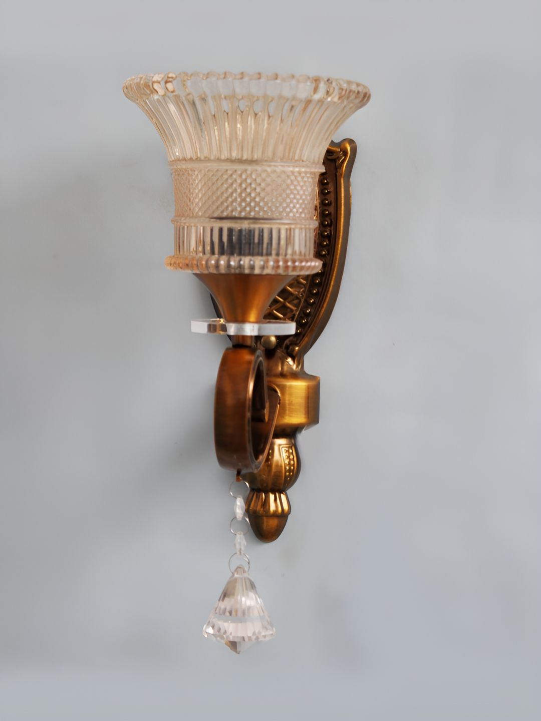 SHREE KALA HOME DECOR Brown & Transparent Textured Metal Traditional Abstract Shaped Shaped Wall Lamp-image-45